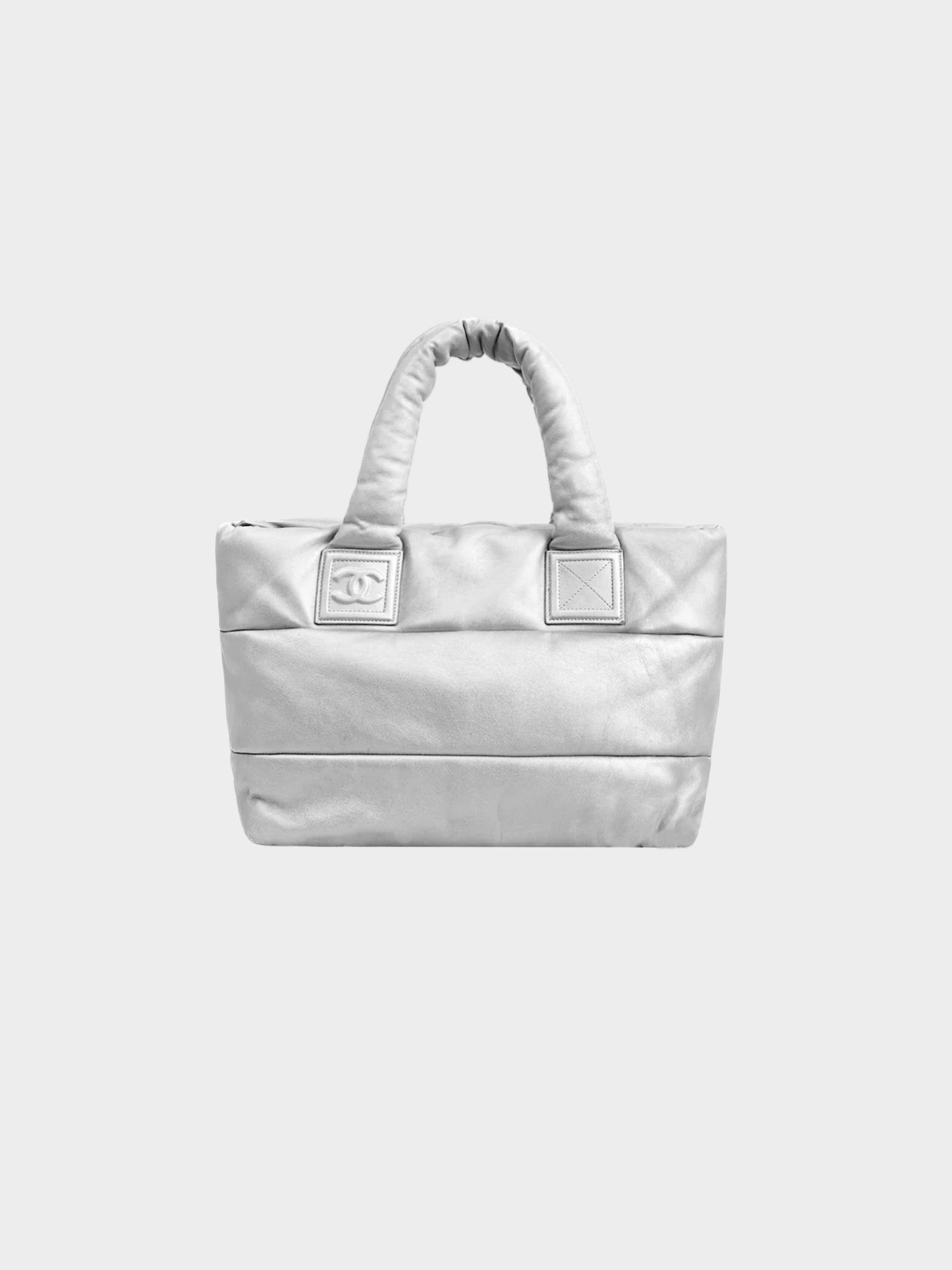 Chanel 2010 Silver Metallic Lambskin Leather Coco Cocoon Tote Bag