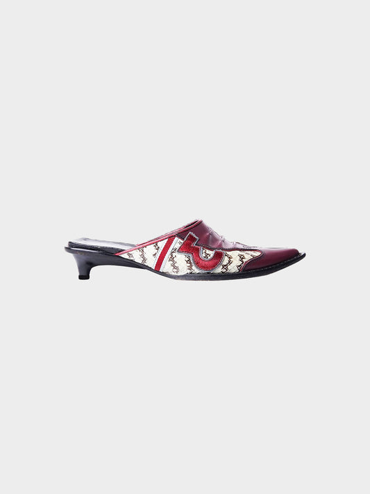 Miu Miu SS 2000 Bordeaux Leather 3 Pointed Toe Mules