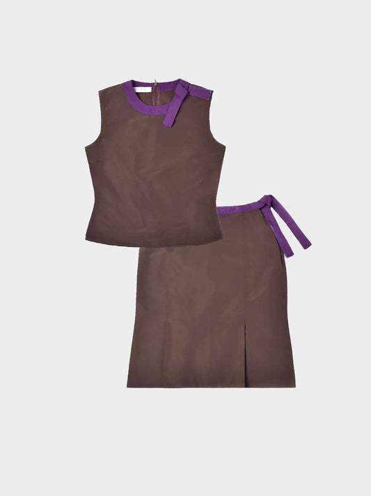 Miu Miu SS 2000 Brown Satin Top and Skirt Set