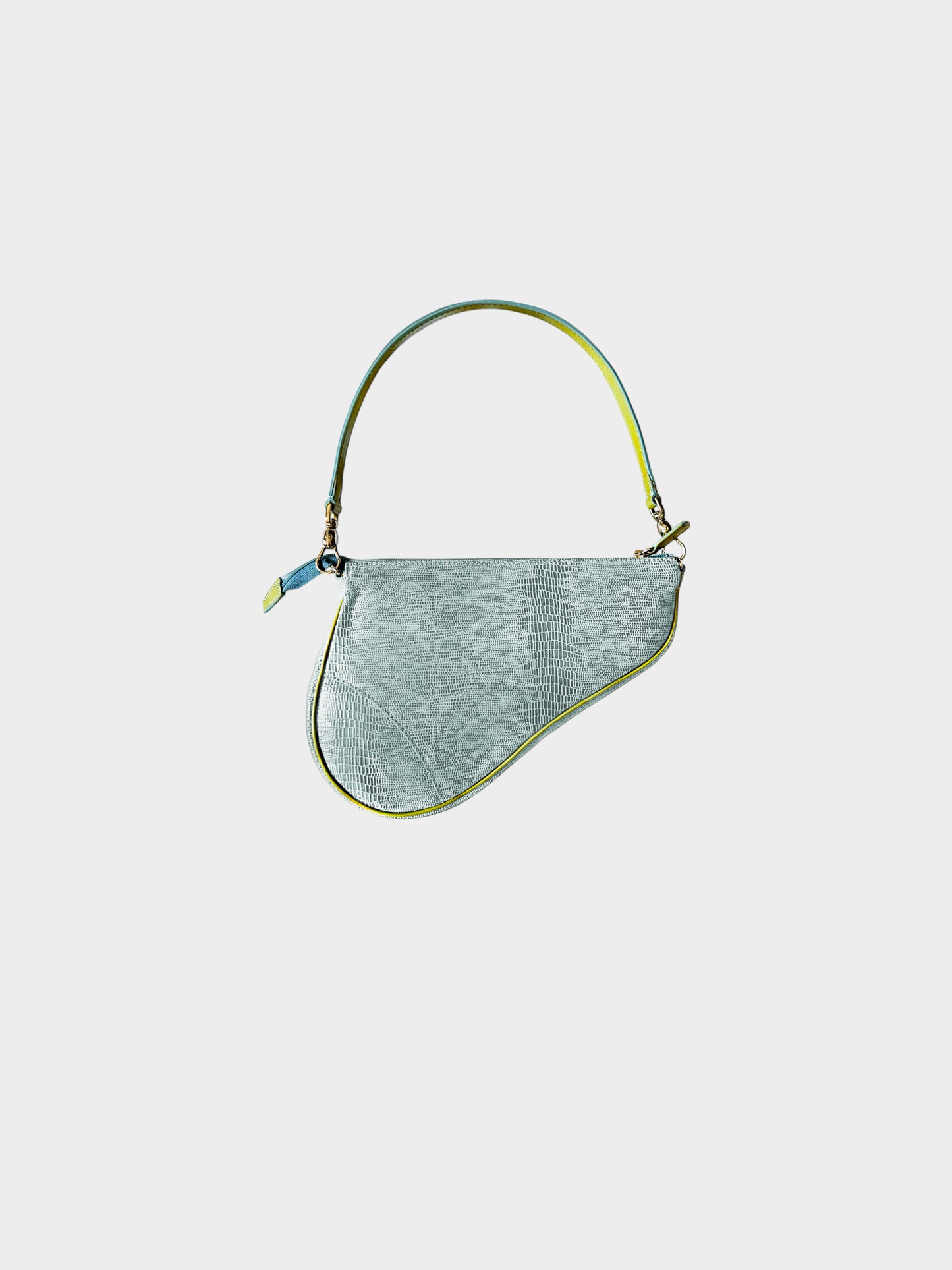 Christian Dior 2000s Blue Lizard-Embossed Leather Saddle Bag