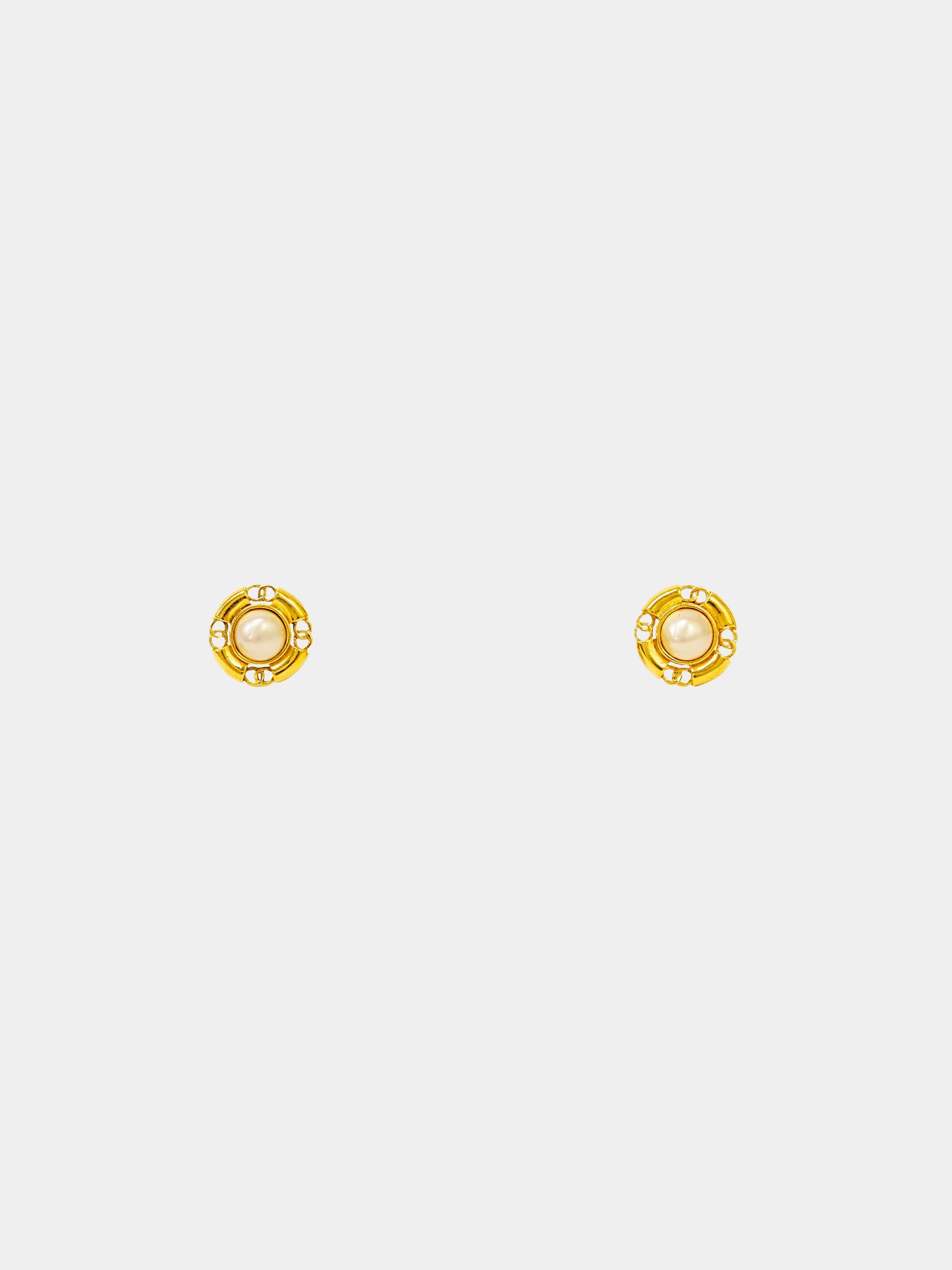 Chanel 1990s Pearl and Gold CC Earrings
