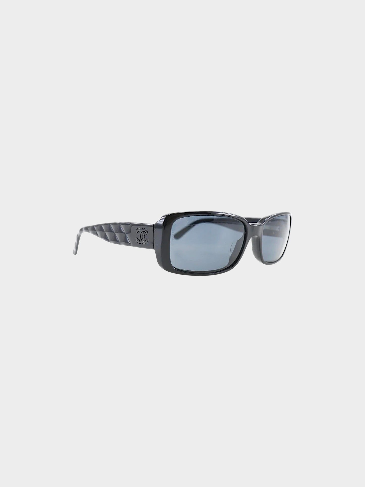 Chanel 2000s Black CC and Camellia Rectangular Sunglasses