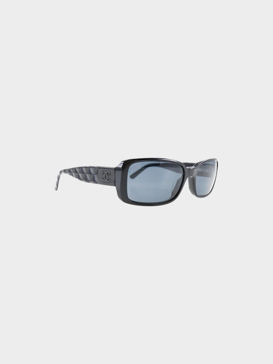 Chanel 2000s Black CC and Camellia Rectangular Sunglasses