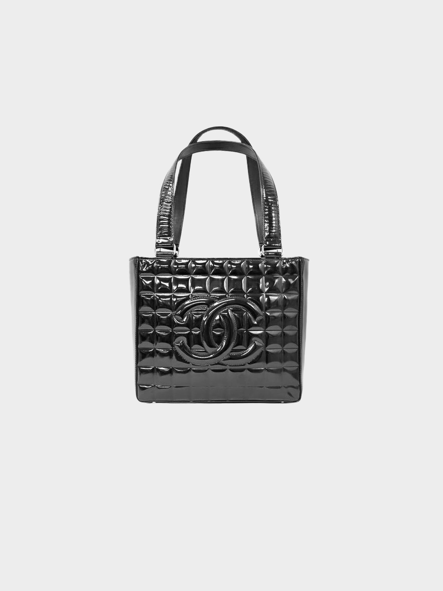 Chanel 2002 Black Patent Leather Chocolate Bar Tote Bag
