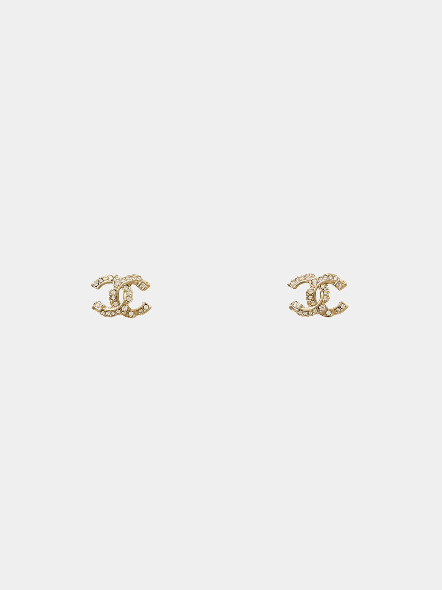 Chanel 2010s Gold Mixed Rhinestones Embellished CC Eearrings