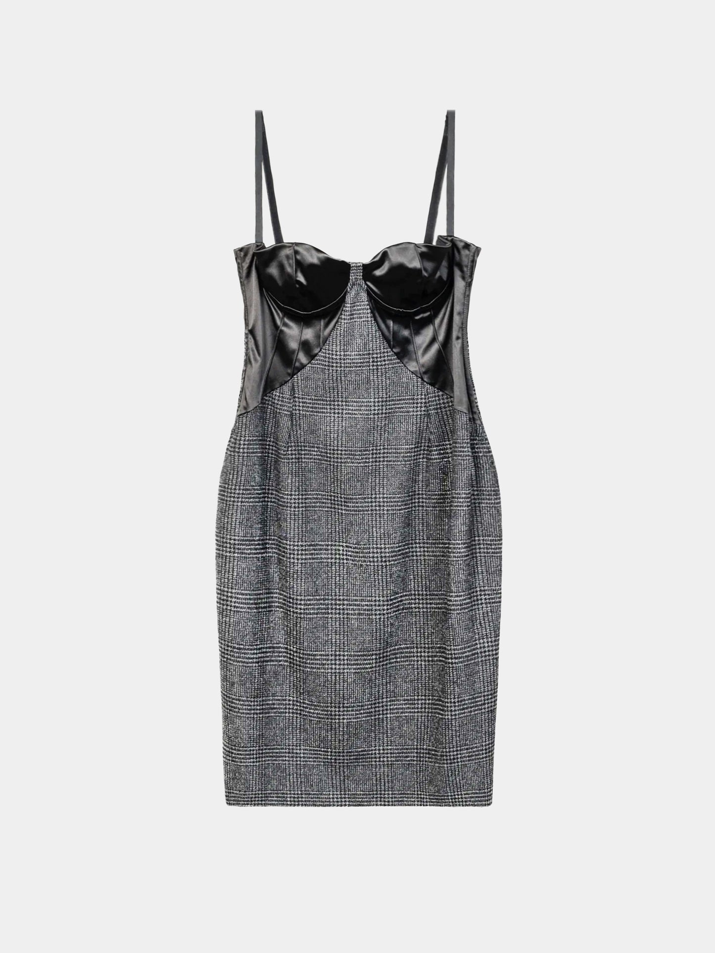 Dolce and Gabbana 2000s Black Satin And Tweed Bustier Dress