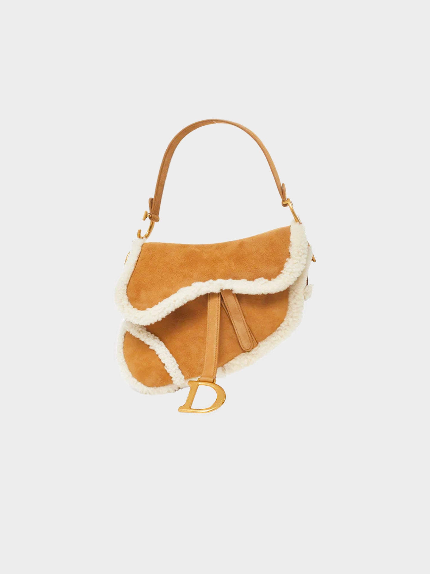 Christian Dior FW 2020 Camel Suede and Shearling Saddle Bag