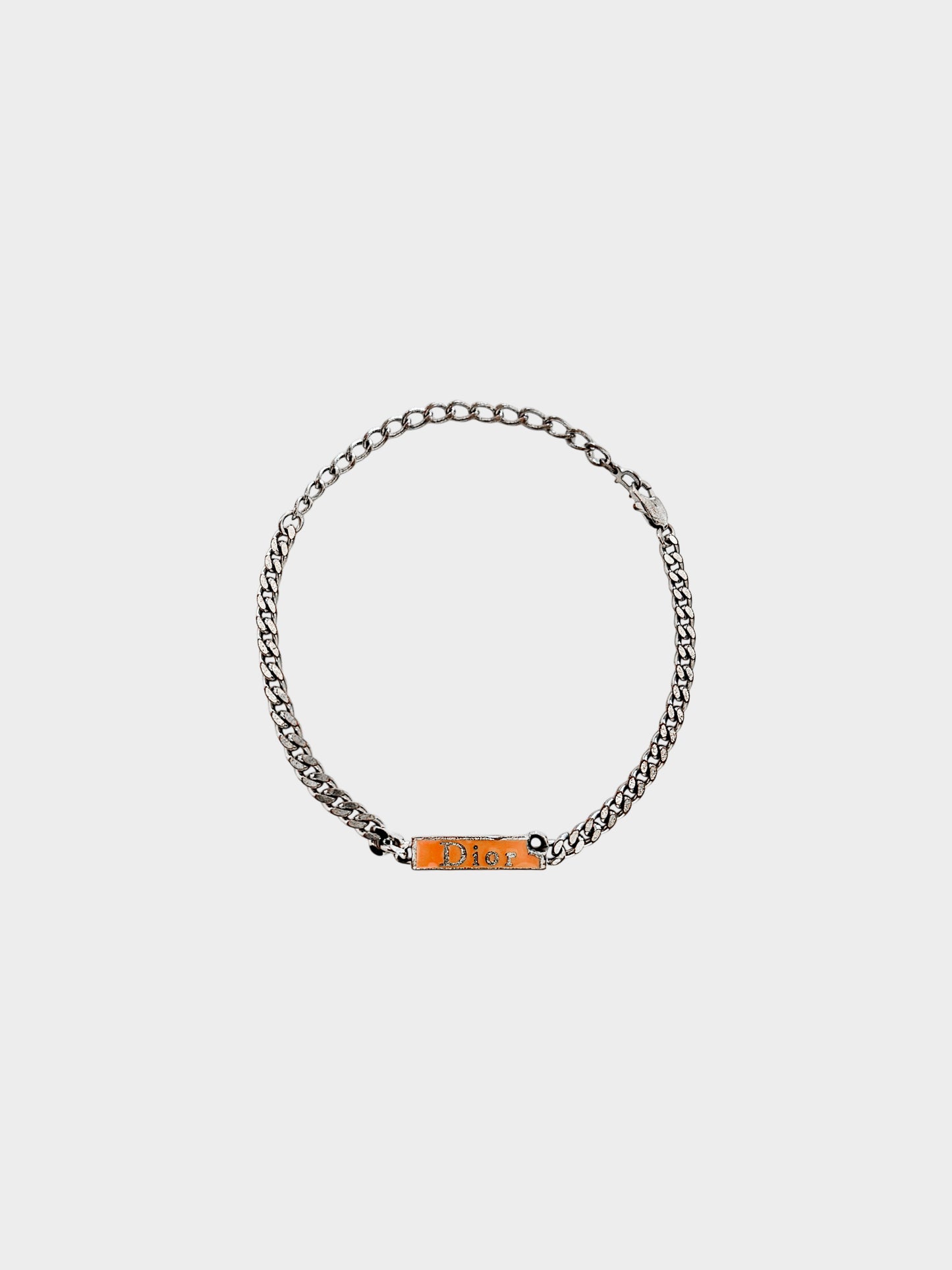 Christian Dior 2000s Silver Logo Tag Cuban Link Bracelet
