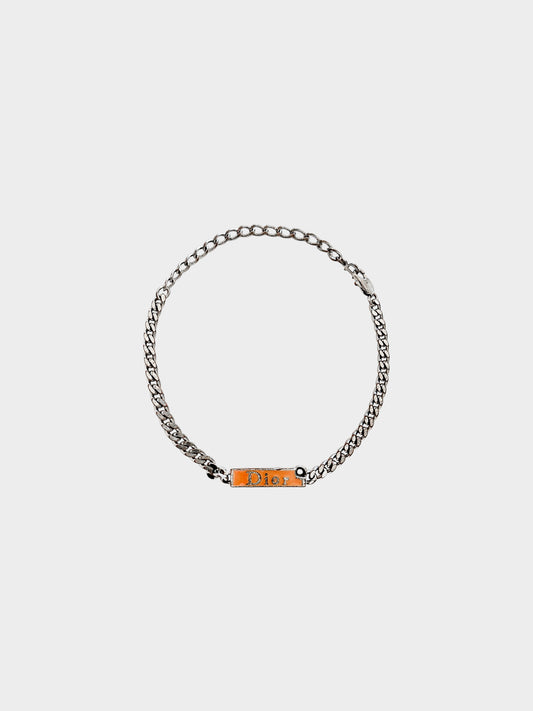 Christian Dior 2000s Silver Logo Tag Cuban Link Bracelet