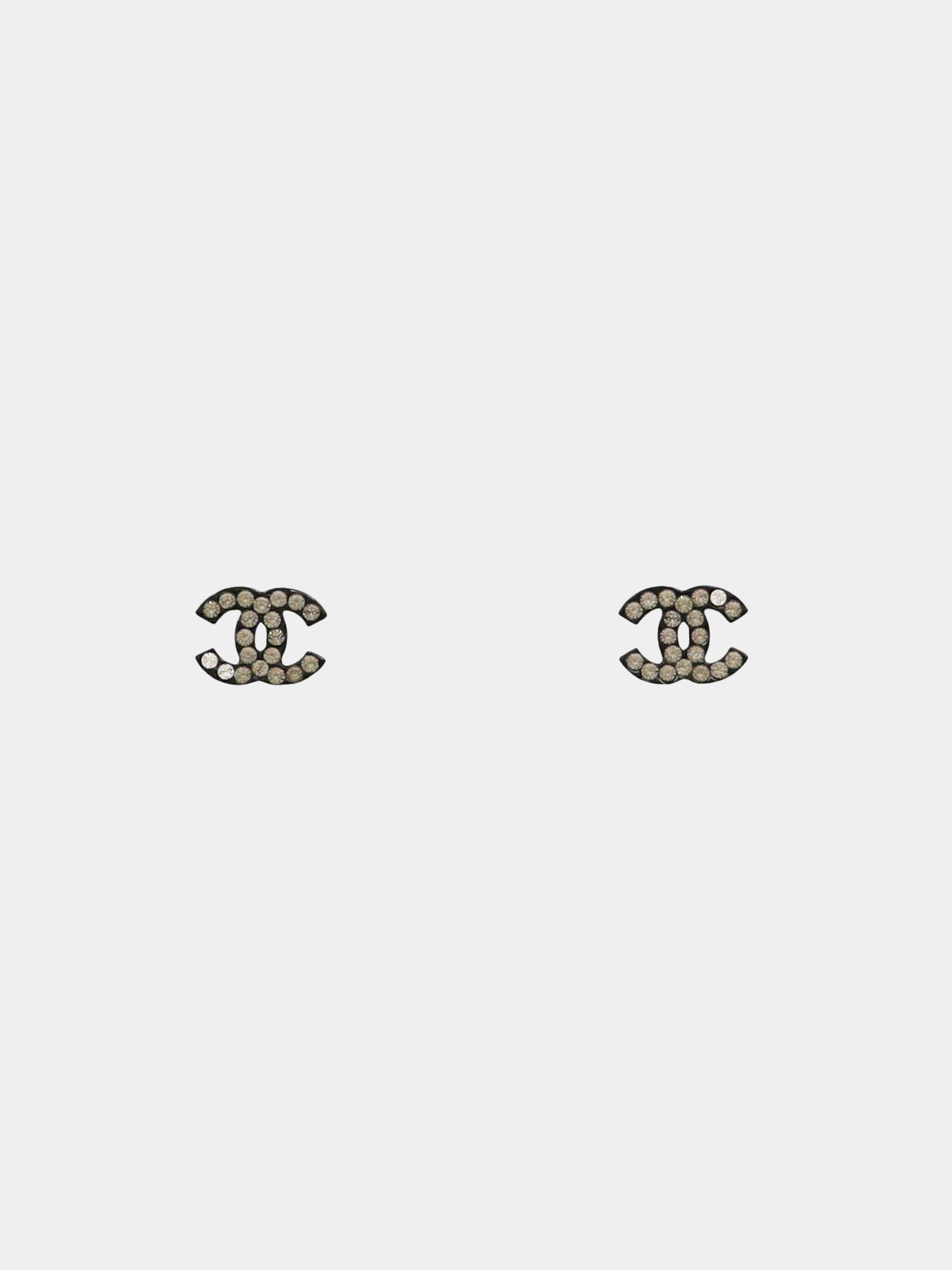 Chanel 2010s Black Rhinestone Embellished CC Earrings