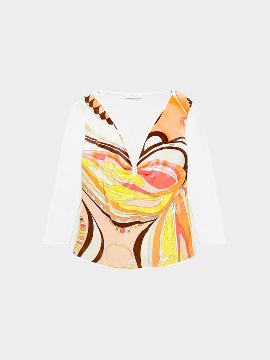 Emilio Pucci 2000s Silk Multicolor Firenze Print Top