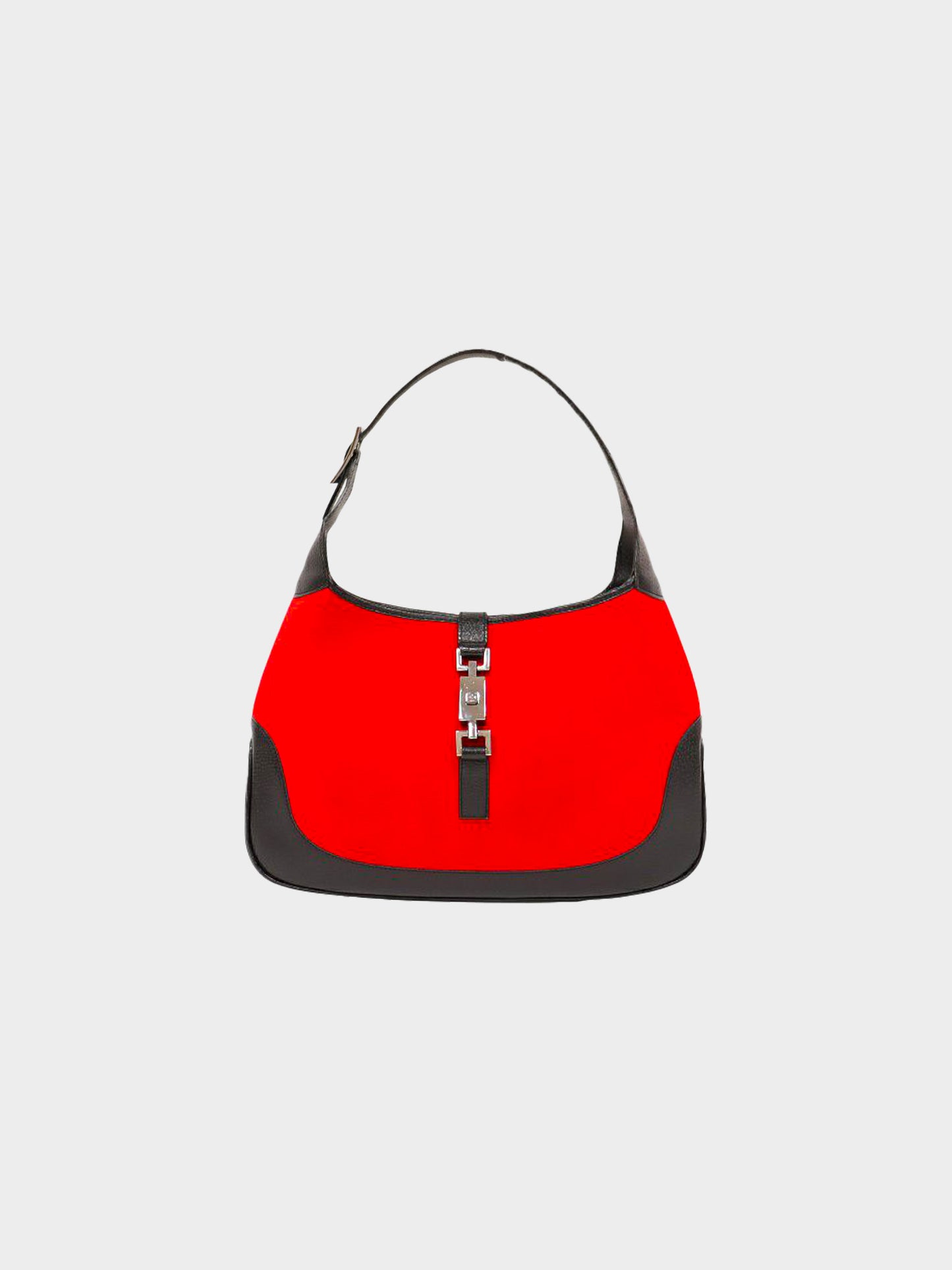 Gucci 1990s Red Wool and Black Leather Jackie 1961 Hobo Bag