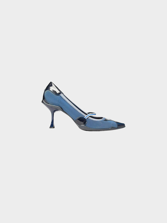 Prada SS 2000 Blue Neoprene Panelled Sporty Heels