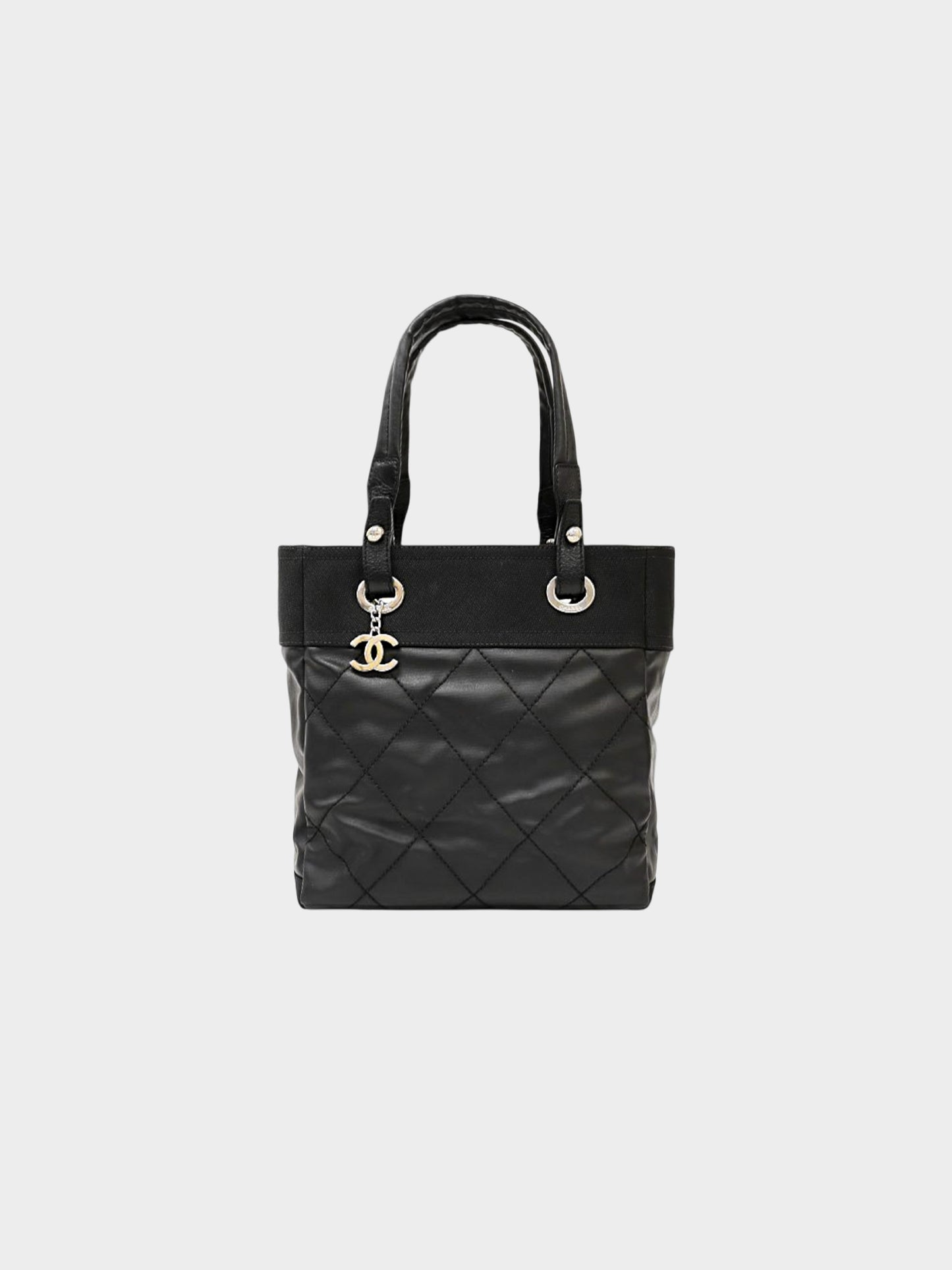 Chanel 2012 Black Quilted Coated Canvas Paris Biarritz Tote Bag