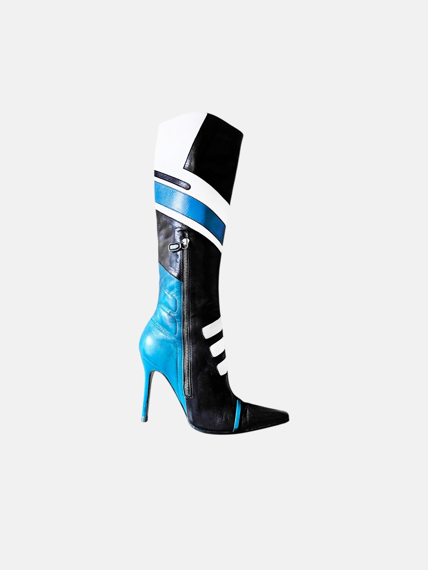 Dolce and Gabbana SS 2001 Runway Panelled Leather Moto Boots