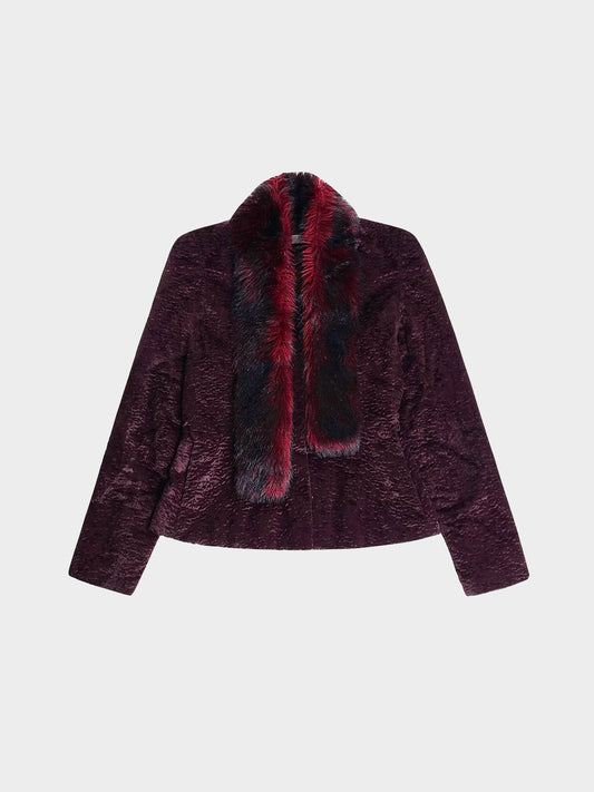 Miu Miu FW 2000 Burgundy Velvet and Faux Fur Collar Jacket