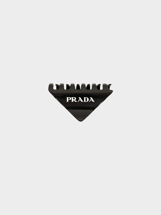 Prada 2020s Black Triangle Logo Hair Clip