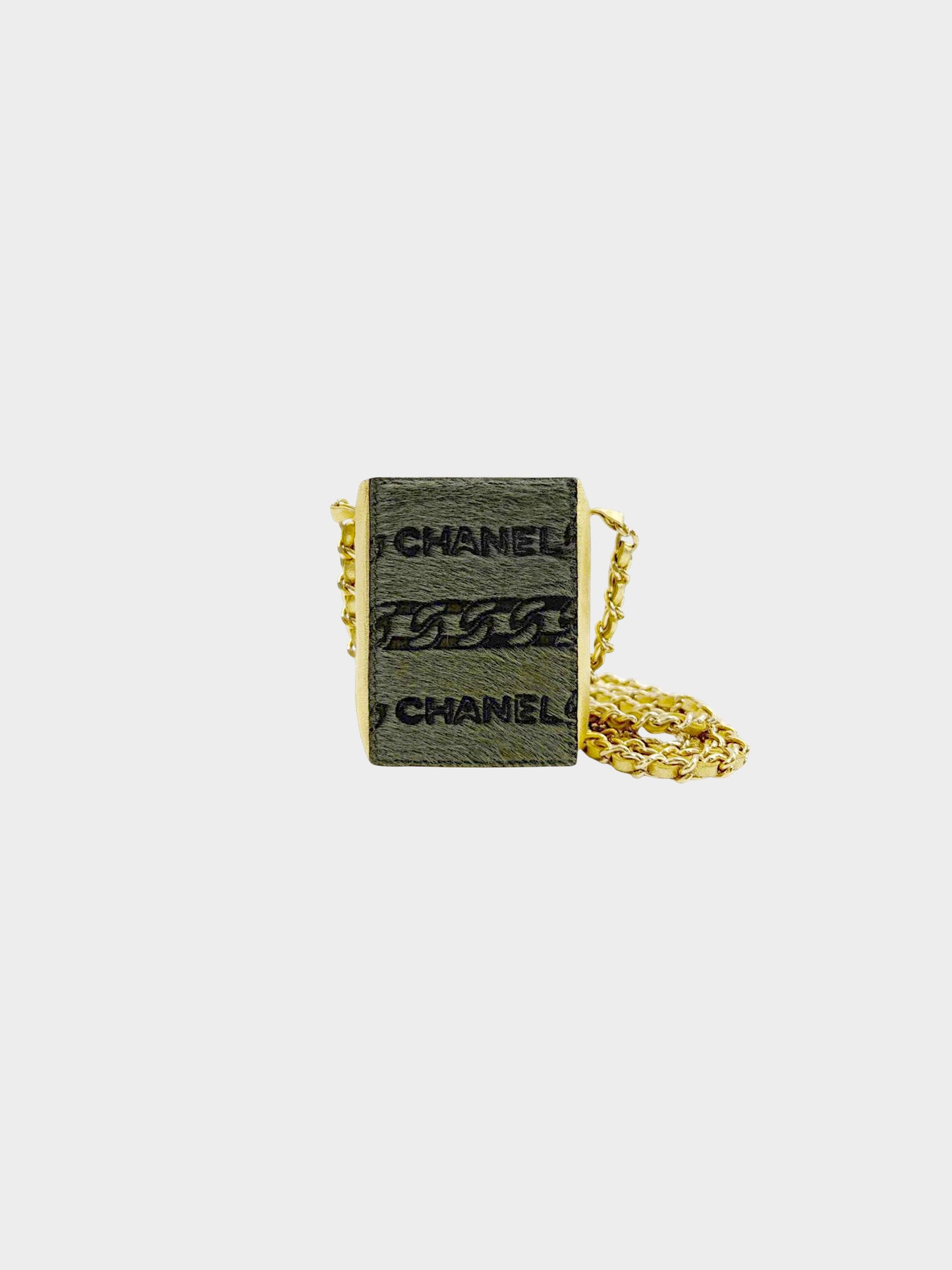 Chanel 2001 Gold Metallic Leather and Pony Hair Logo Cigarette Case Bag