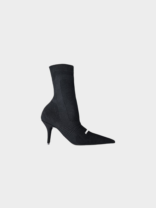 Balenciaga 2022 Black Stretch Knit Logo Knife Bootie