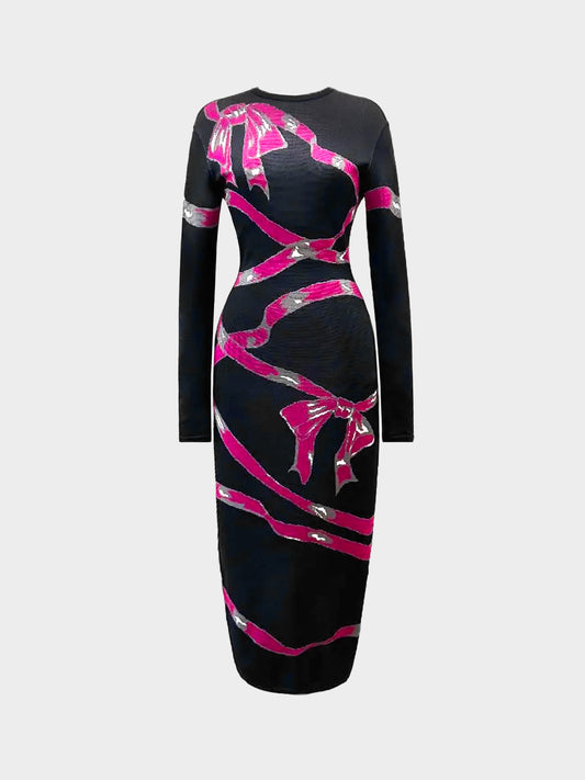 Azzedine Alaïa FW 1992 Runway Black Stretch Knit Ribbon Dress