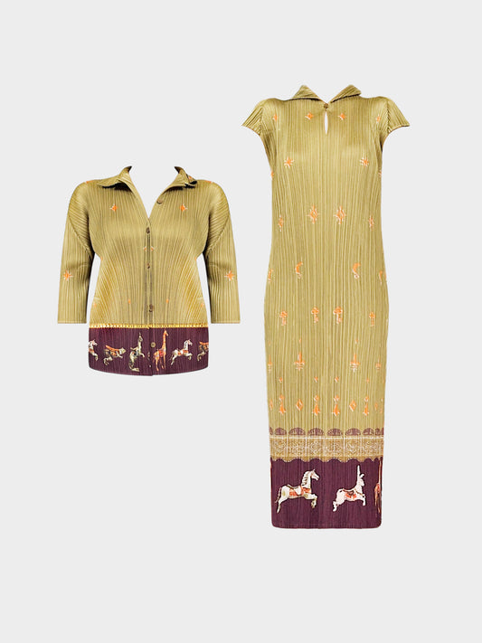 Issey Miyake Pleats Please 2000s Printed Top and Dress Set