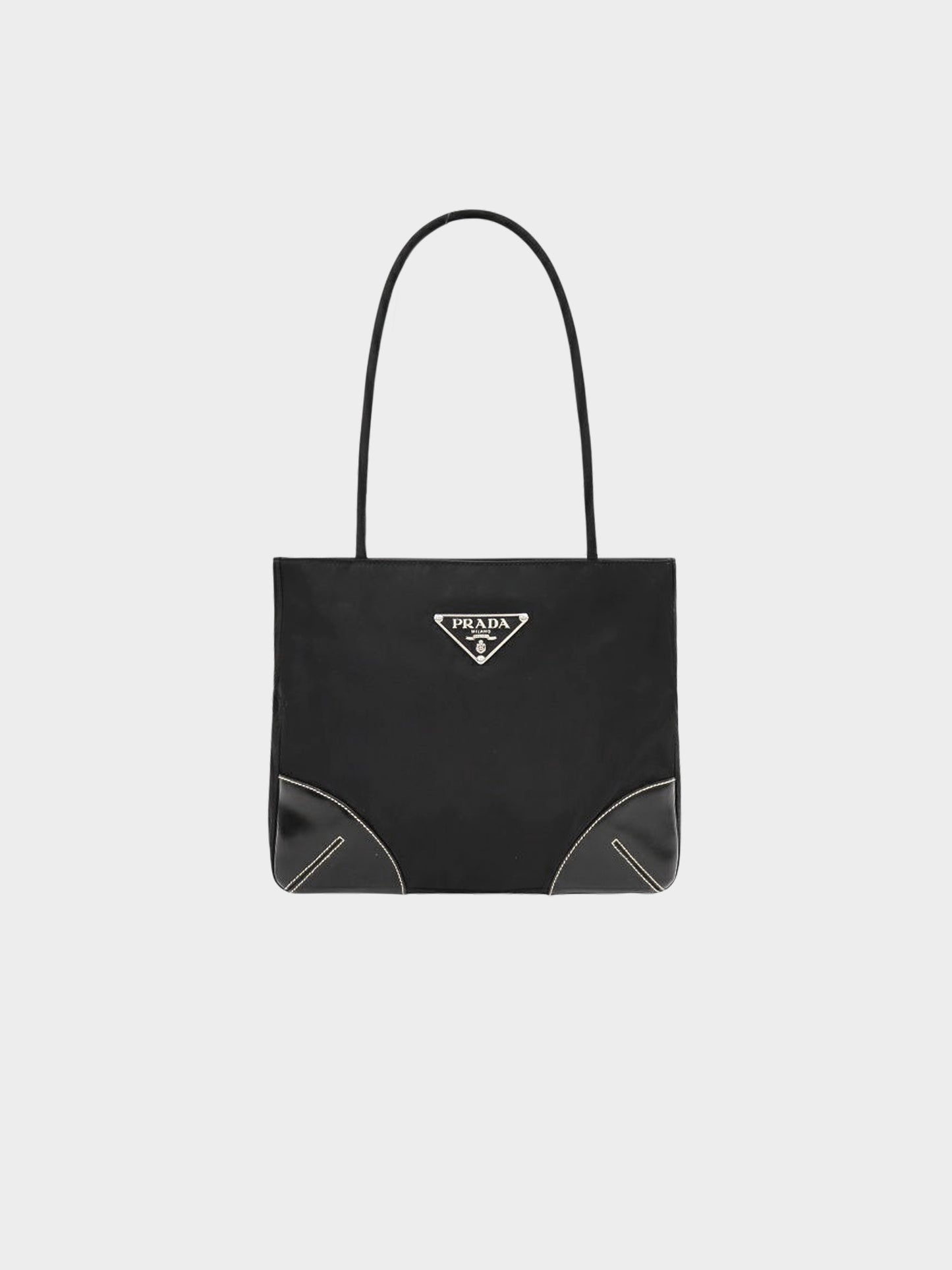 Prada 2000s Black Nylon Leather Trim Tote Bag