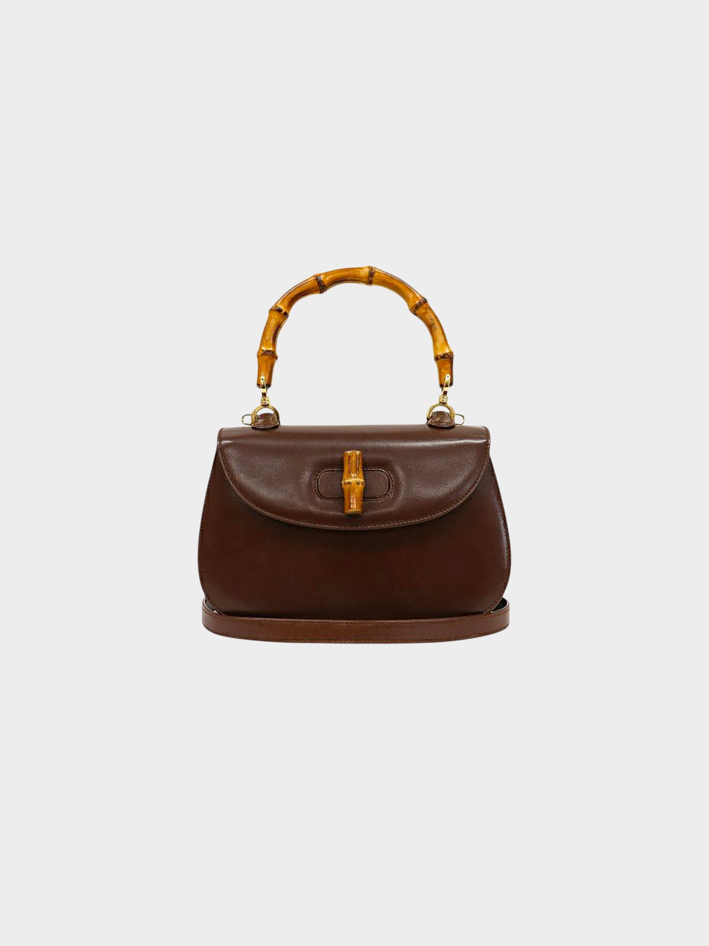 Gucci 1990s Brown Leather Bamboo 1947 Two-Way Bag