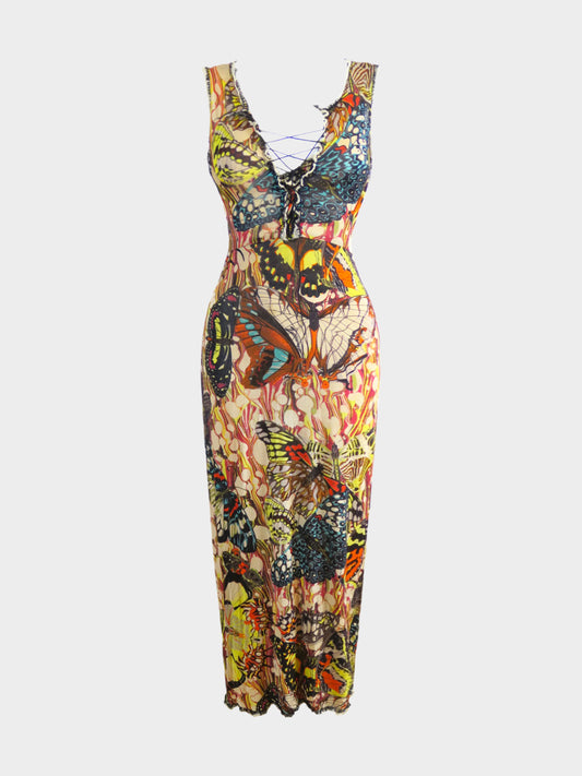 Jean Paul Gaultier SS 2003 Butterfly Print Maxi Dress