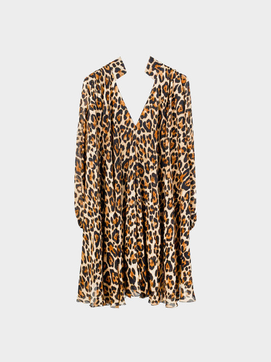 Blumarine PF 2021 Leopard Print Crepe Chiffon Ruffled Dress
