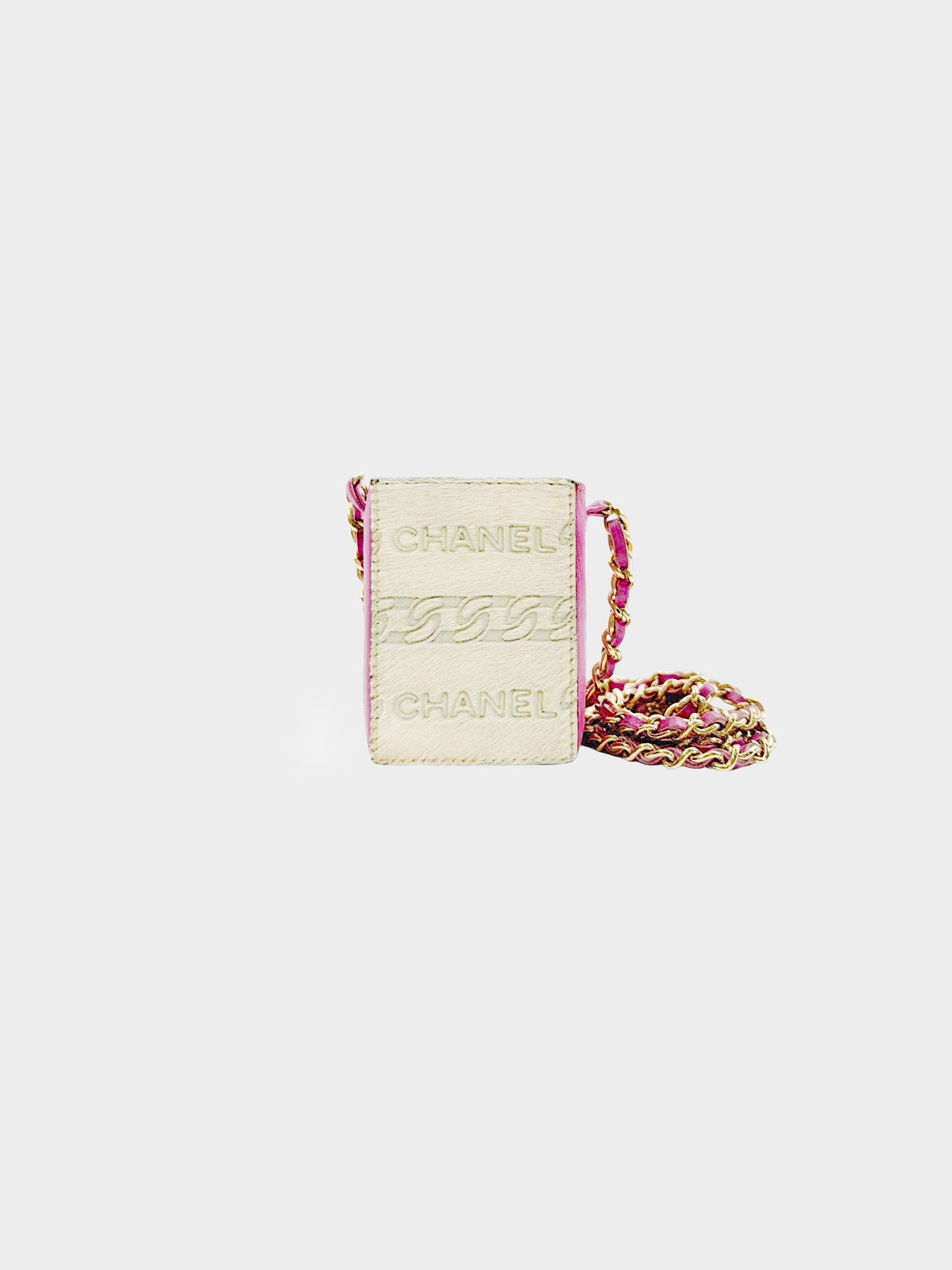 Chanel 2001 Pink Lambskin Leather and Pony Hair Logo Cigarette Case Bag