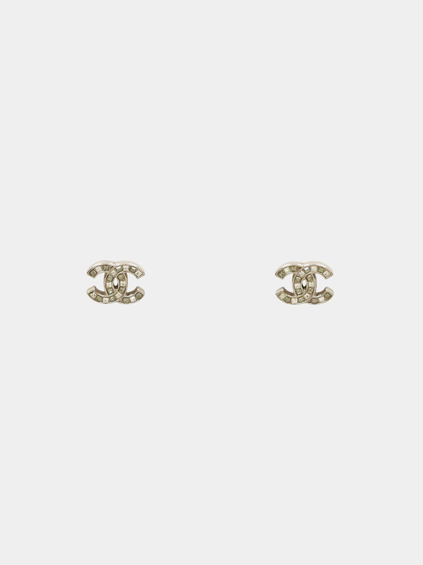 Chanel 2000s Silver Rhinestone Embellished CC Studs