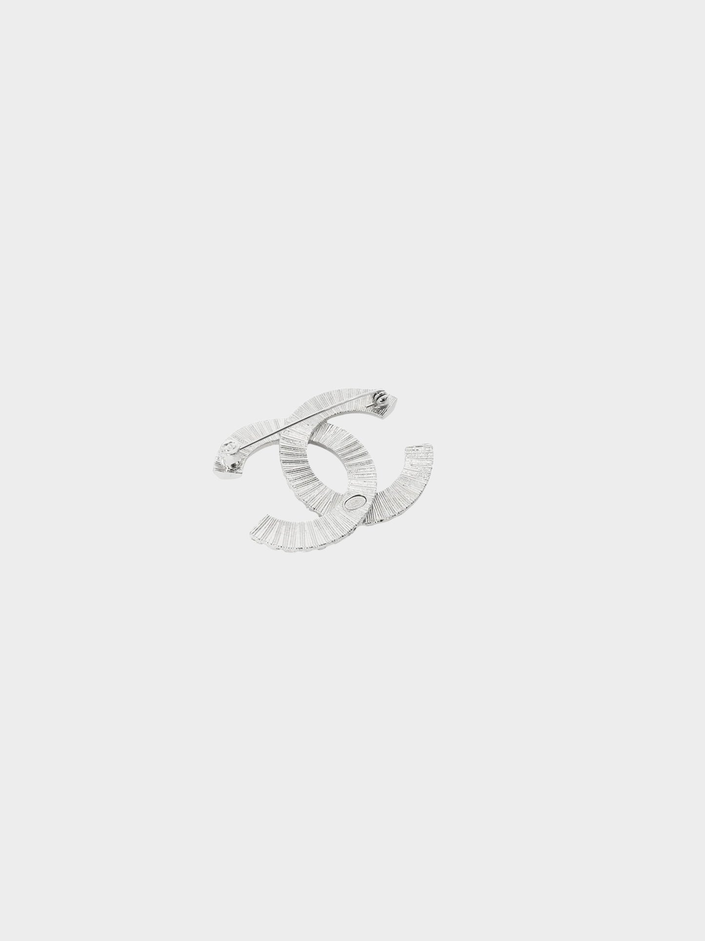 Chanel 2000s Silver Baguette Crystal Embellished CC Brooch