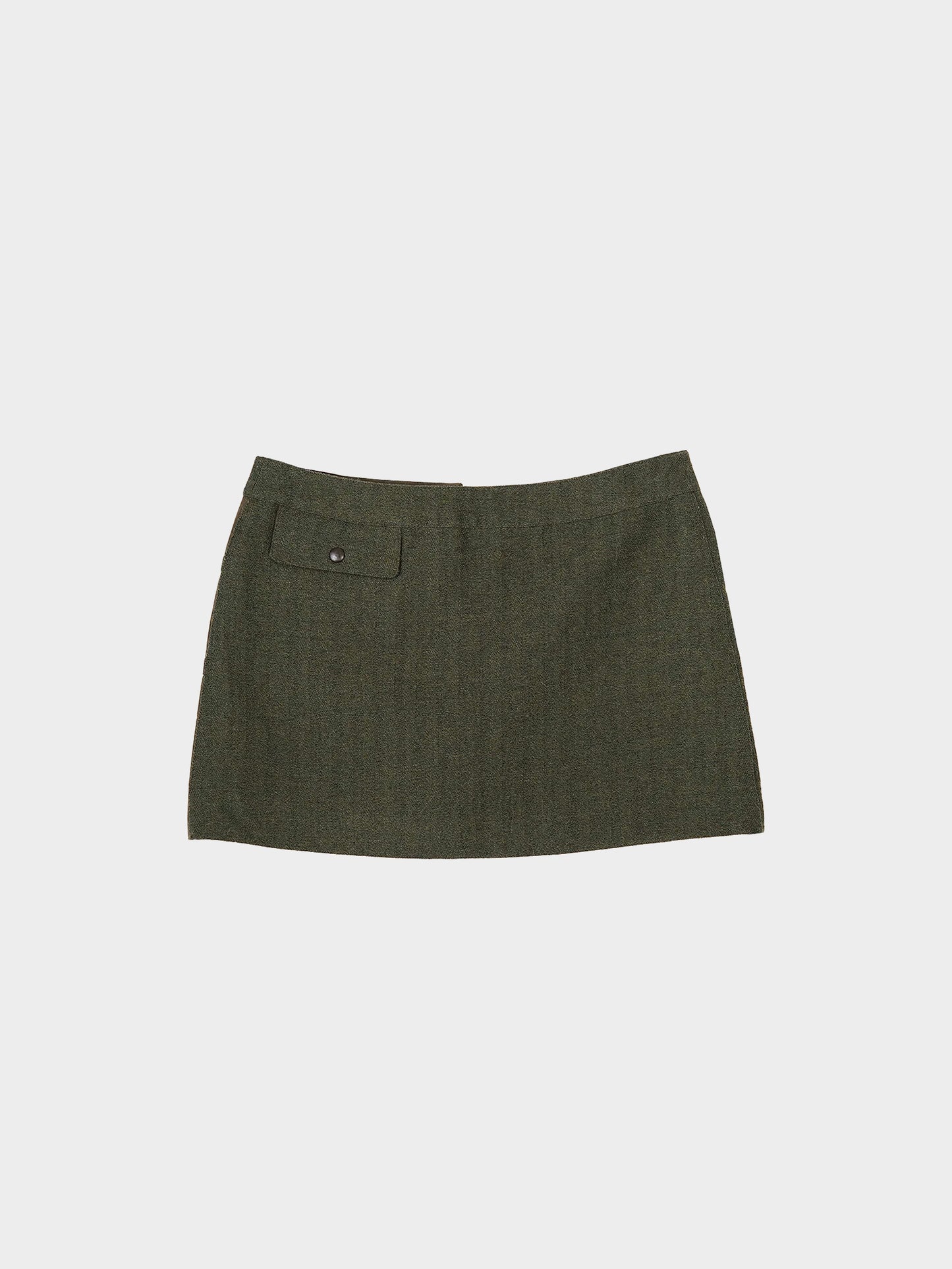 Miu Miu FW 1999 Khaki Wool and Nylon Buckled Wrap Mini Skirt