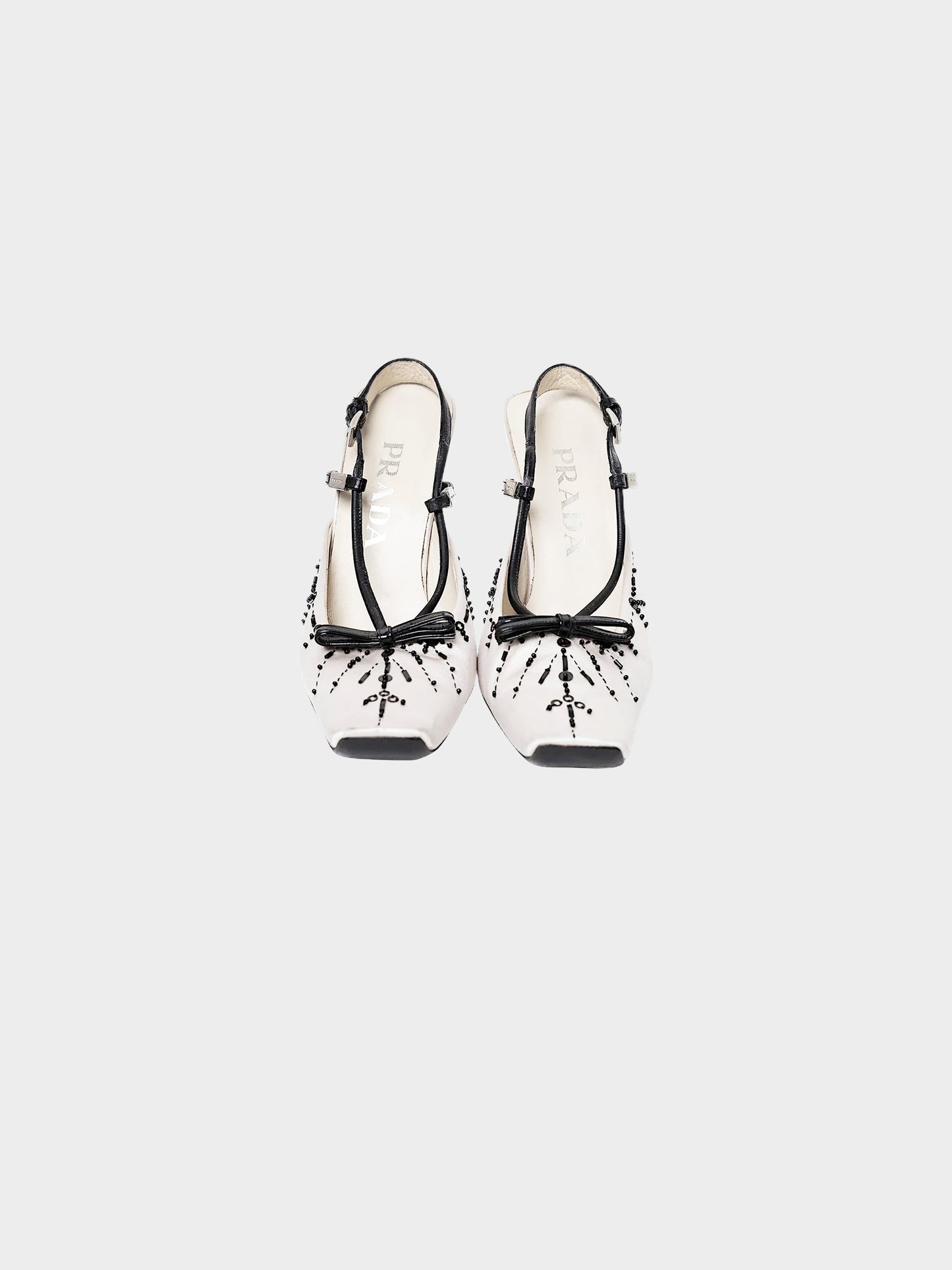 Prada SS 2000 Grey Beading and Bow Embellished Satin Heels