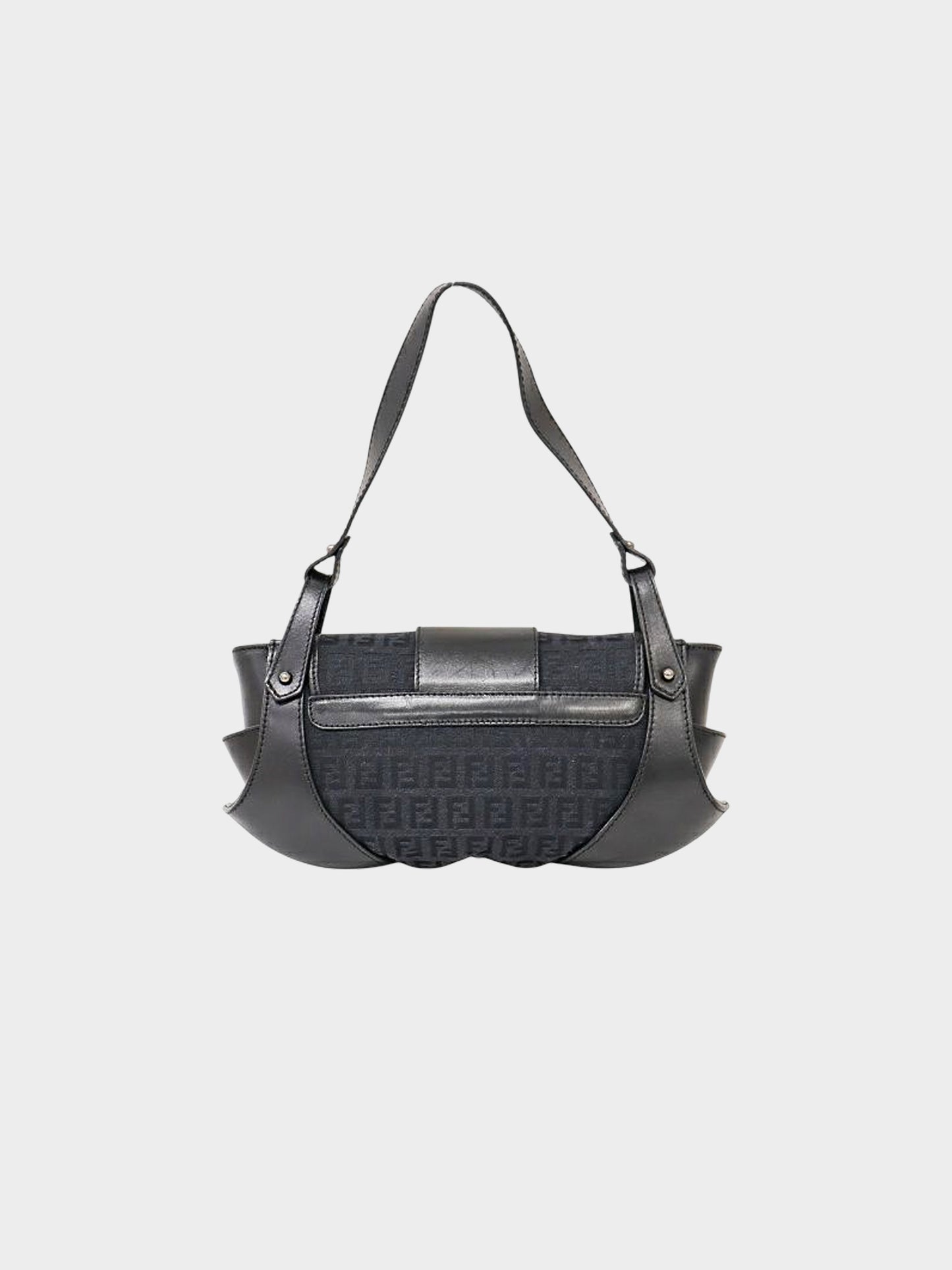 Fendi 2004 Black Calfskin Leather and Zucchino Canvas Bag