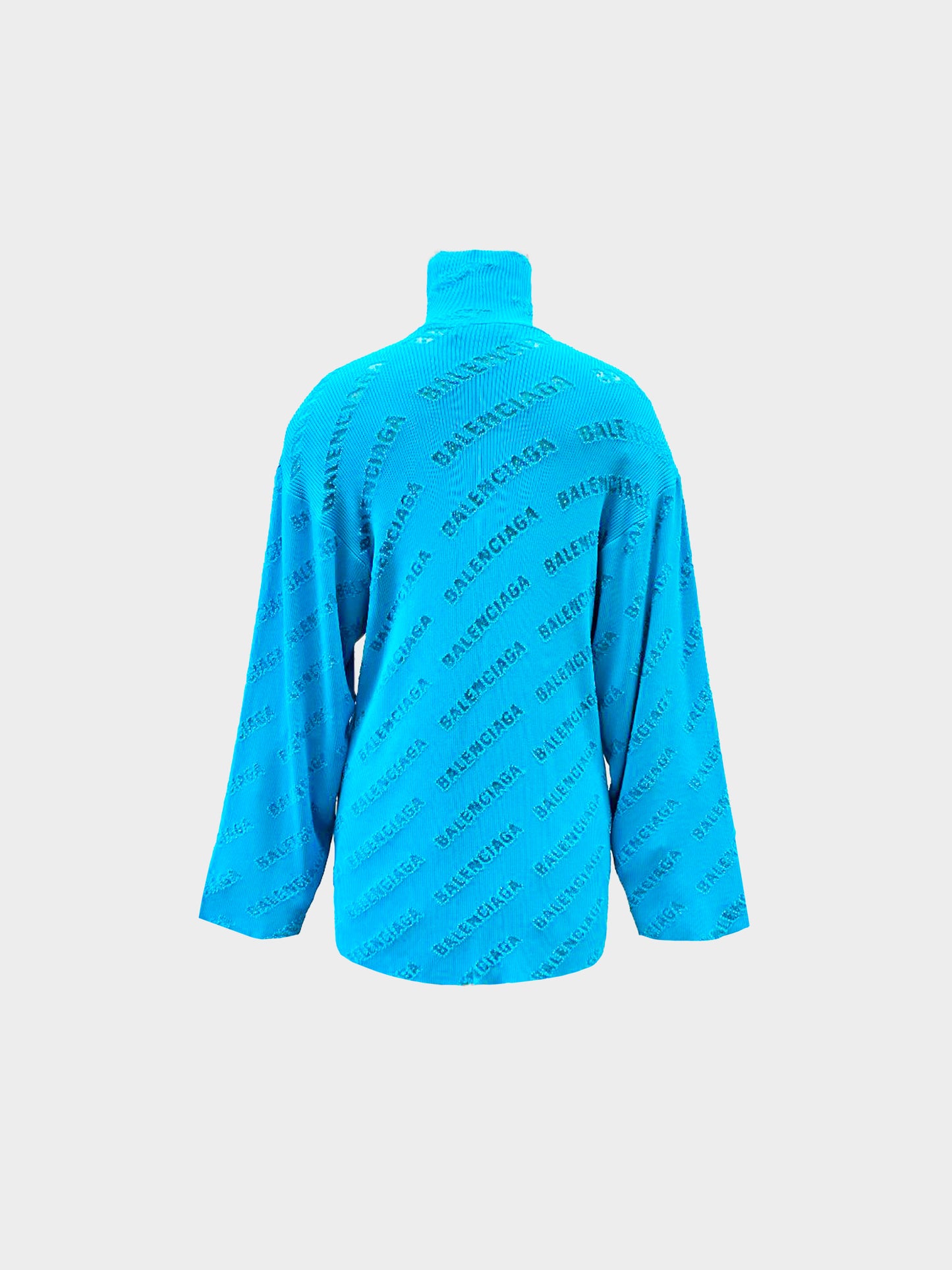 Balenciaga 2022 Blue Rib-Knit Turtleneck Logo Sweater