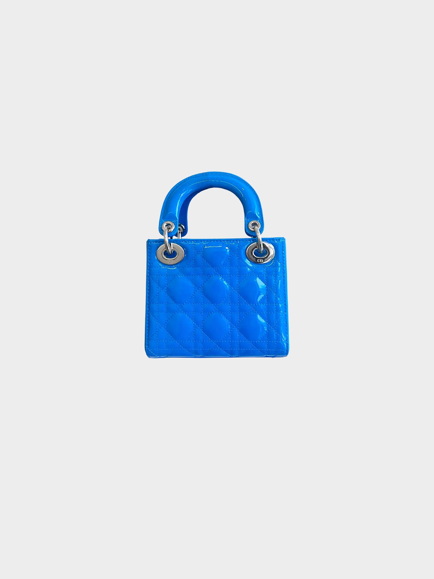 Christian Dior 2021 Blue Patent Leather Cannage Mini Lady Dior Hand Bag