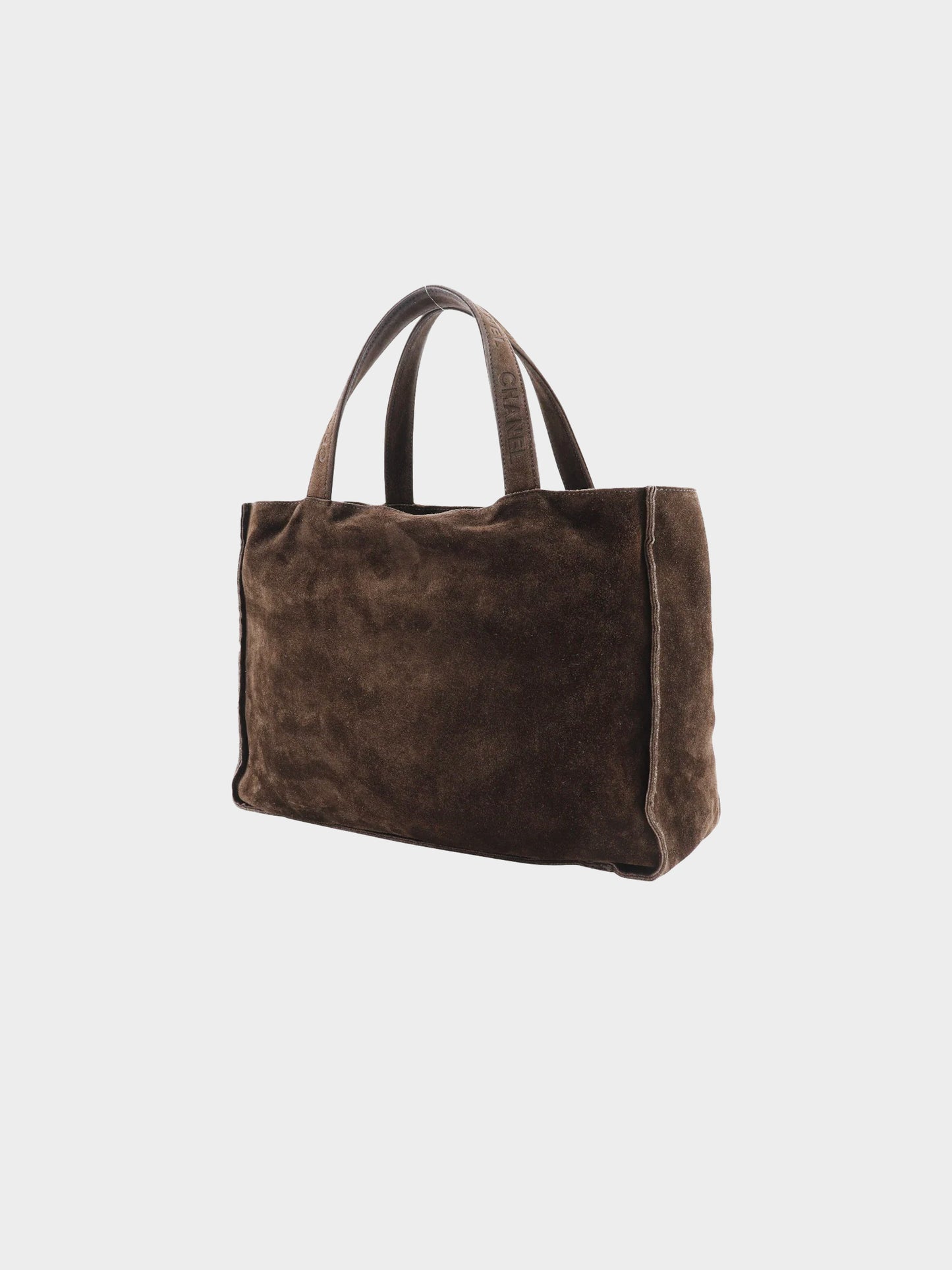 Chanel 1997 Brown Suede Logo Handle Tote Bag