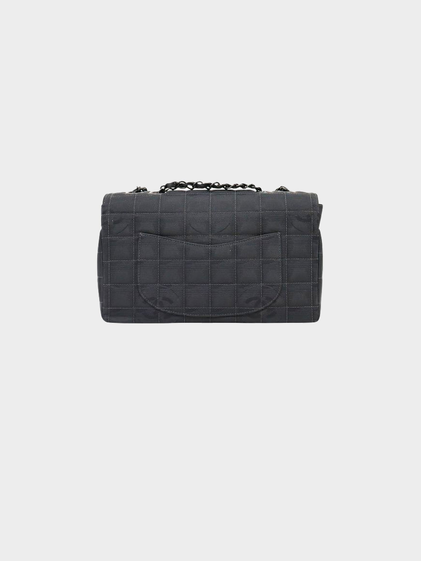 Chanel 2002 Black Chocolate Bar Nylon Flap Bag