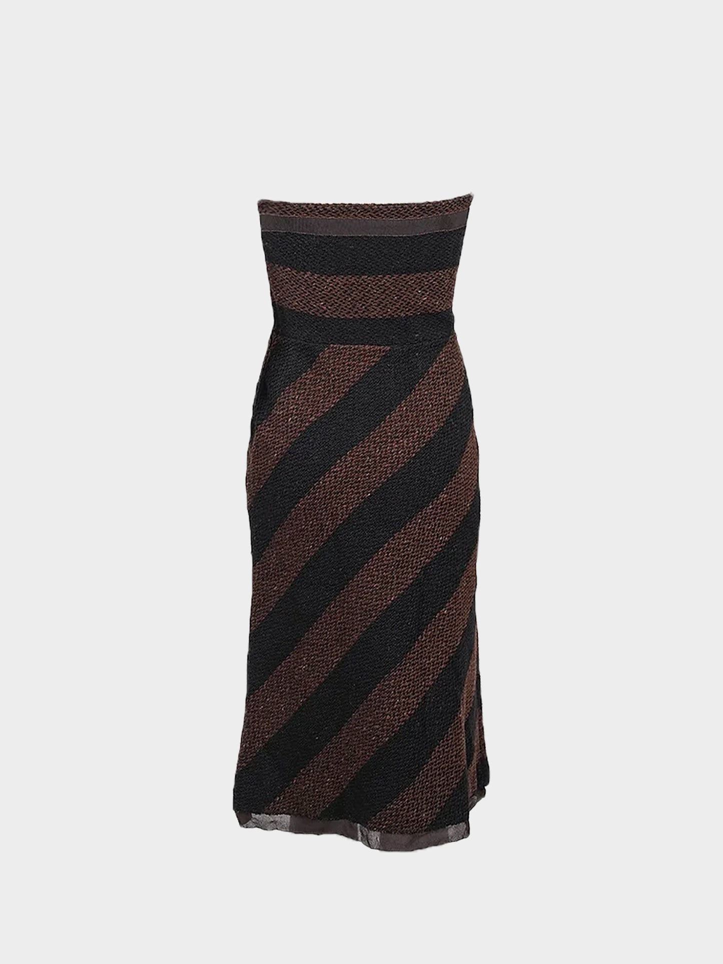 Prada FW 2000 Runway Striped Wool Strapless Dress