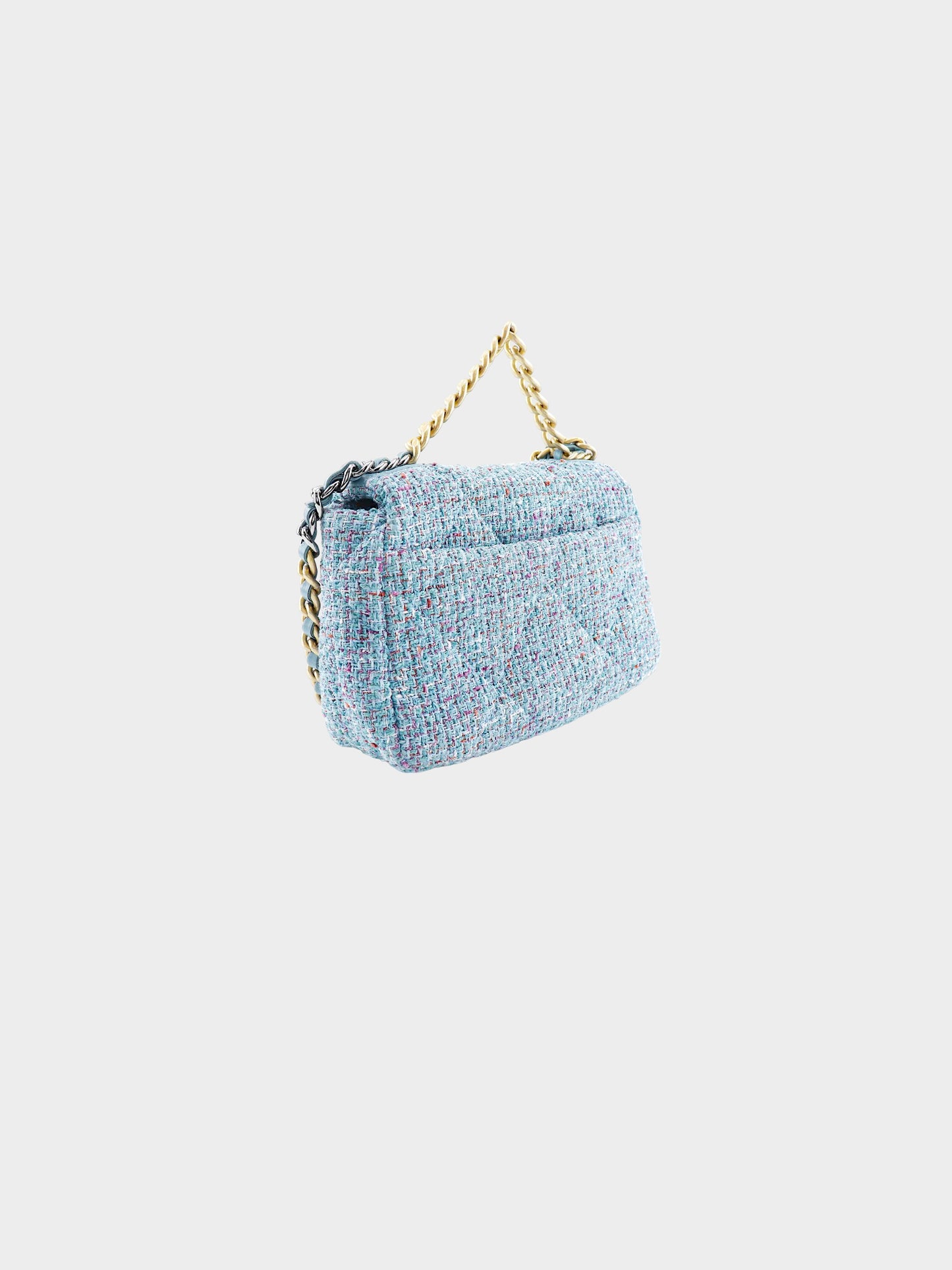 Chanel 2021 Blue Tweed Quilted Flap Bag
