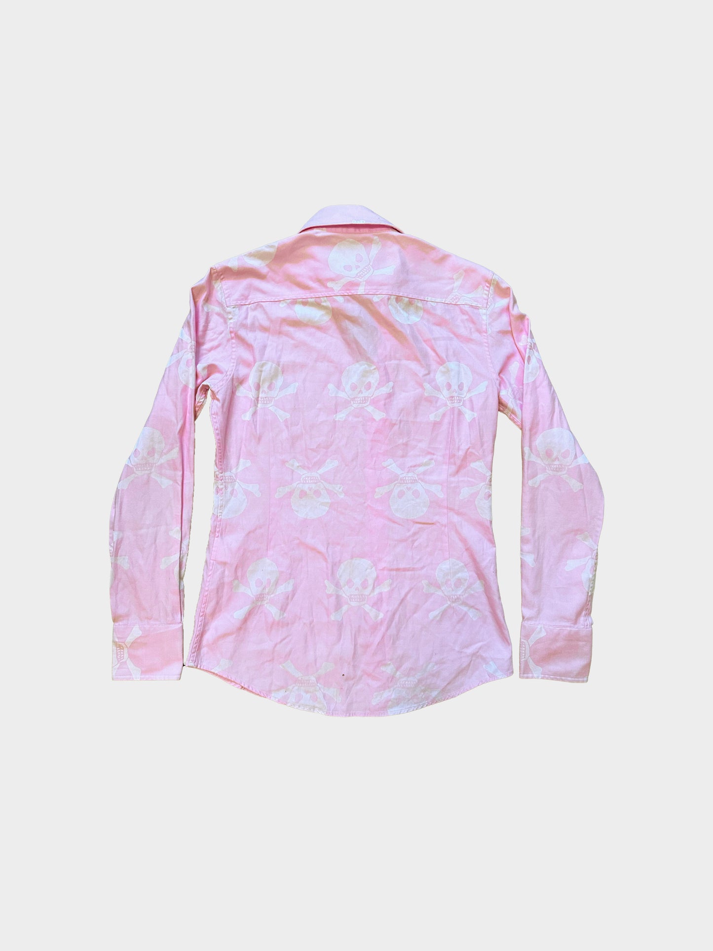 Vivienne Westwood 1990s Mens Pink Skull Print Asymmetrical Collar Orb Shirt