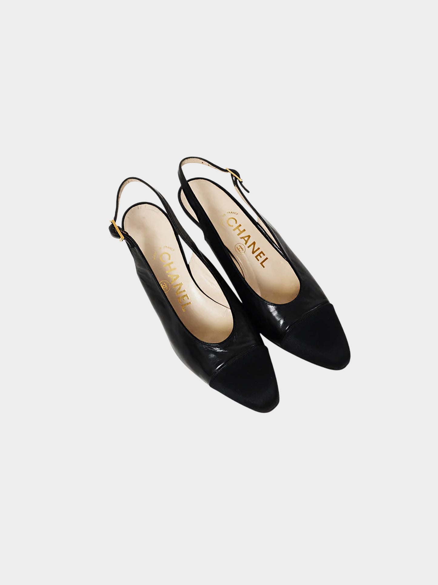 Chanel 2010s Black Leather Tonal Cap Toe Slingback Pumps