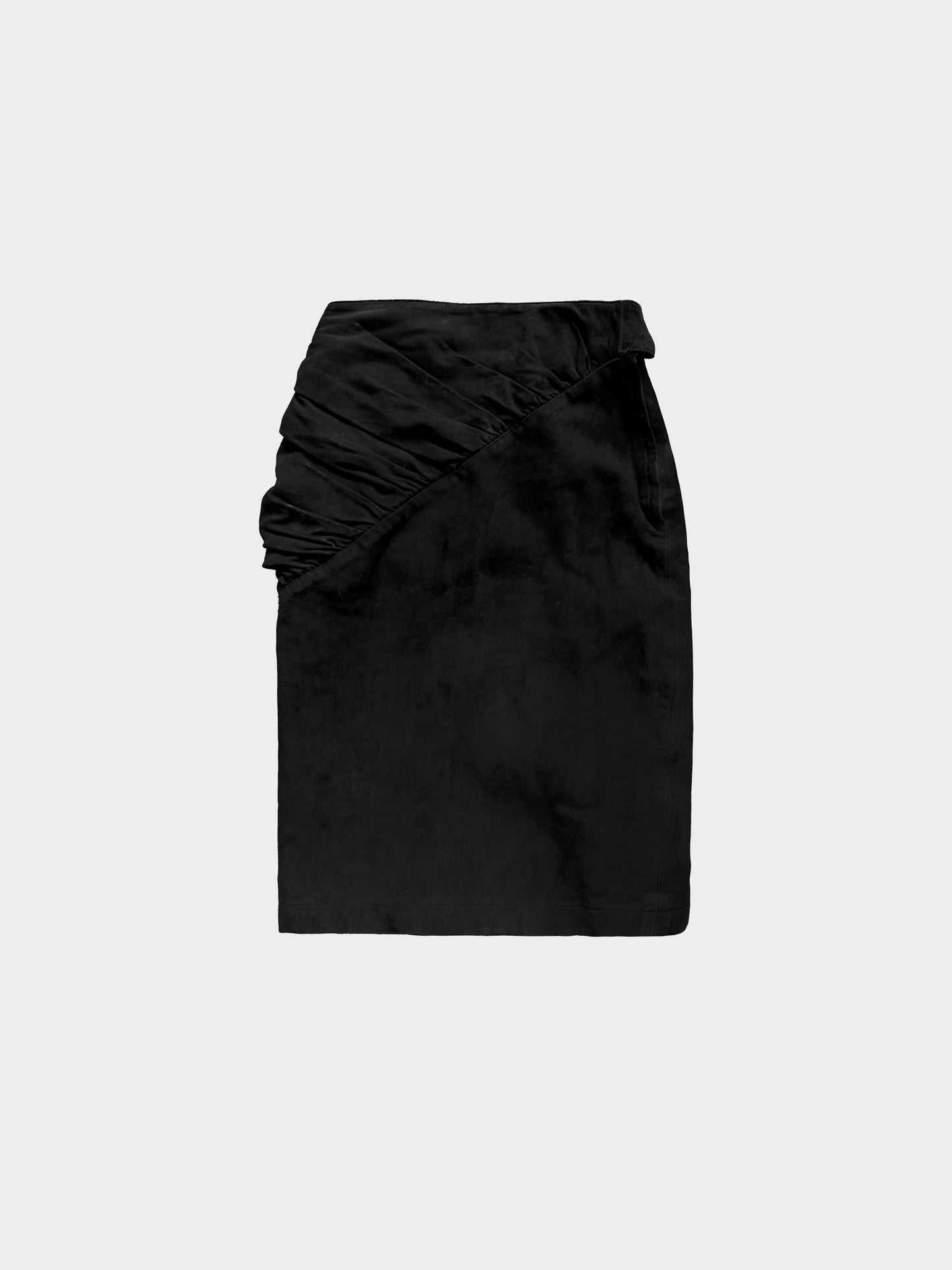 Azzedine Alaïa 1990s Black Suede Draped Wrap Skirt