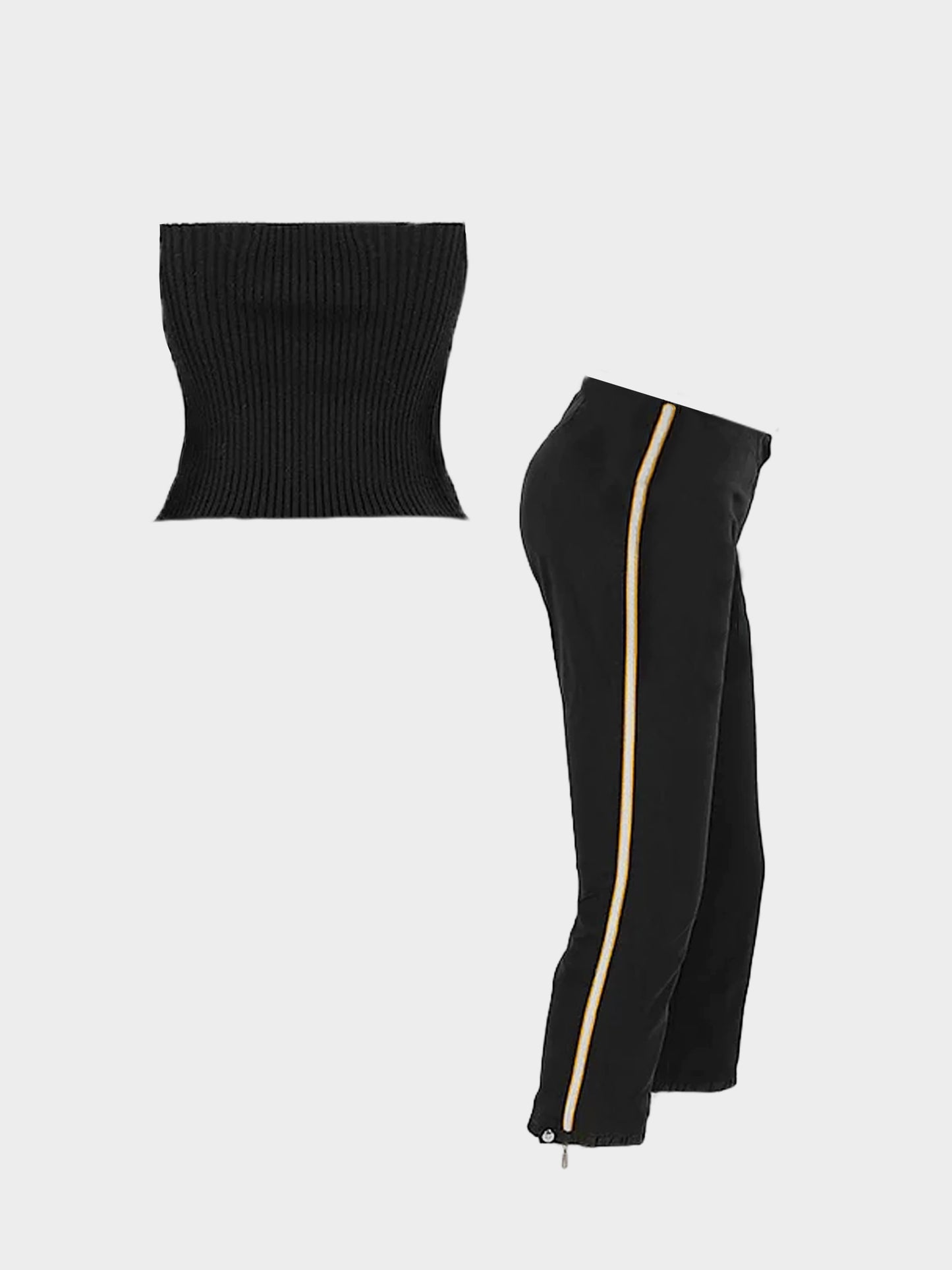 Miu Miu SS 2000 Black Fur Trim Corset Top and Pants Set