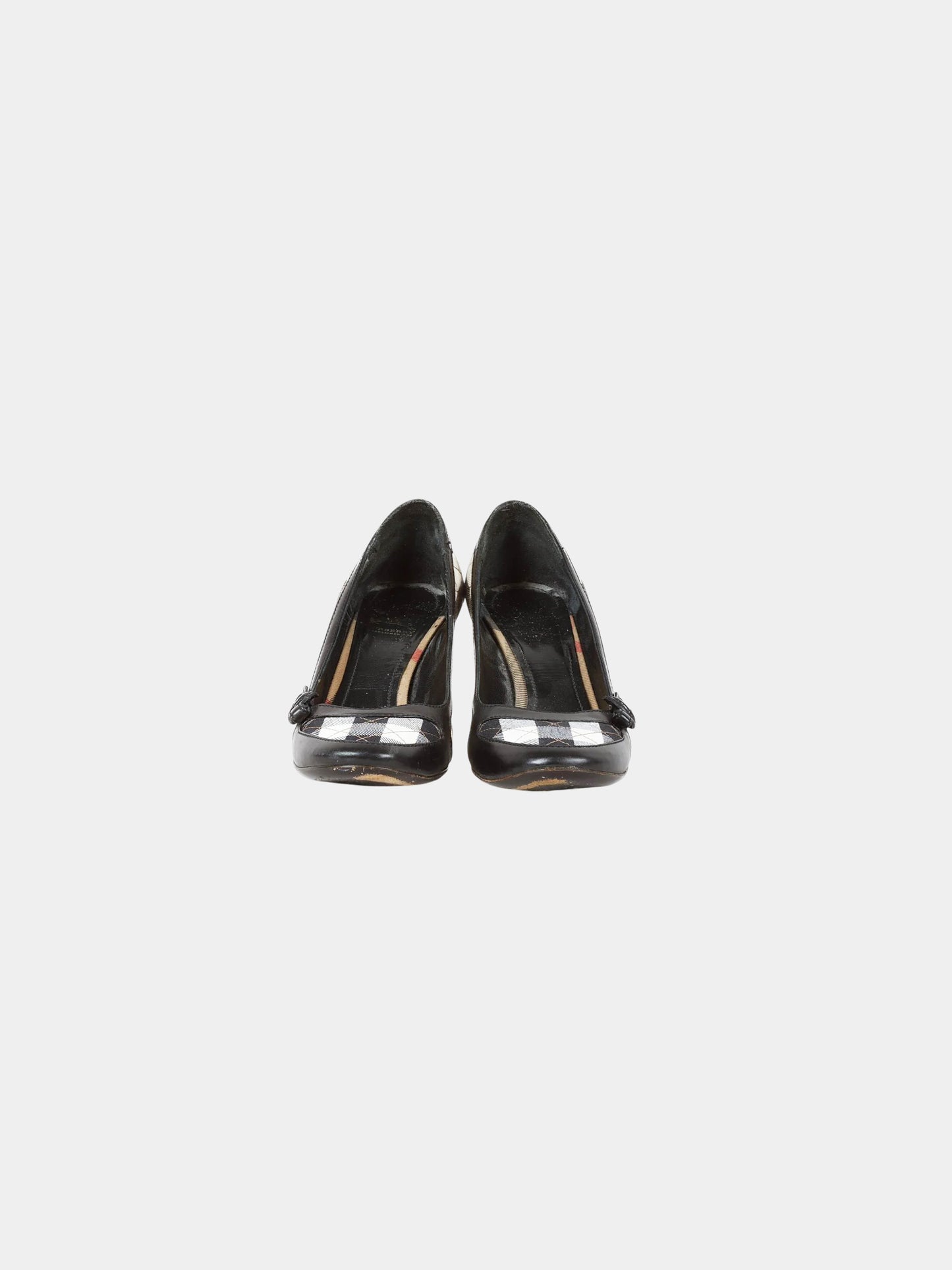 Burberry 2000s Black Leather and Check Canvas Pumps
