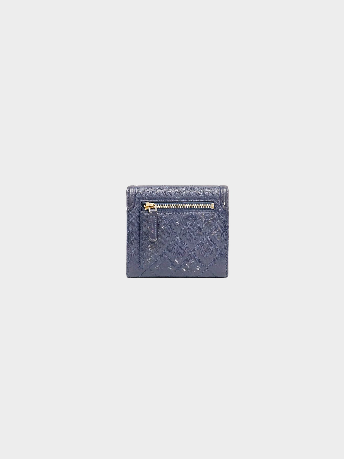 Chanel 2020 Navy Caviar Skin Matelasse Wallet
