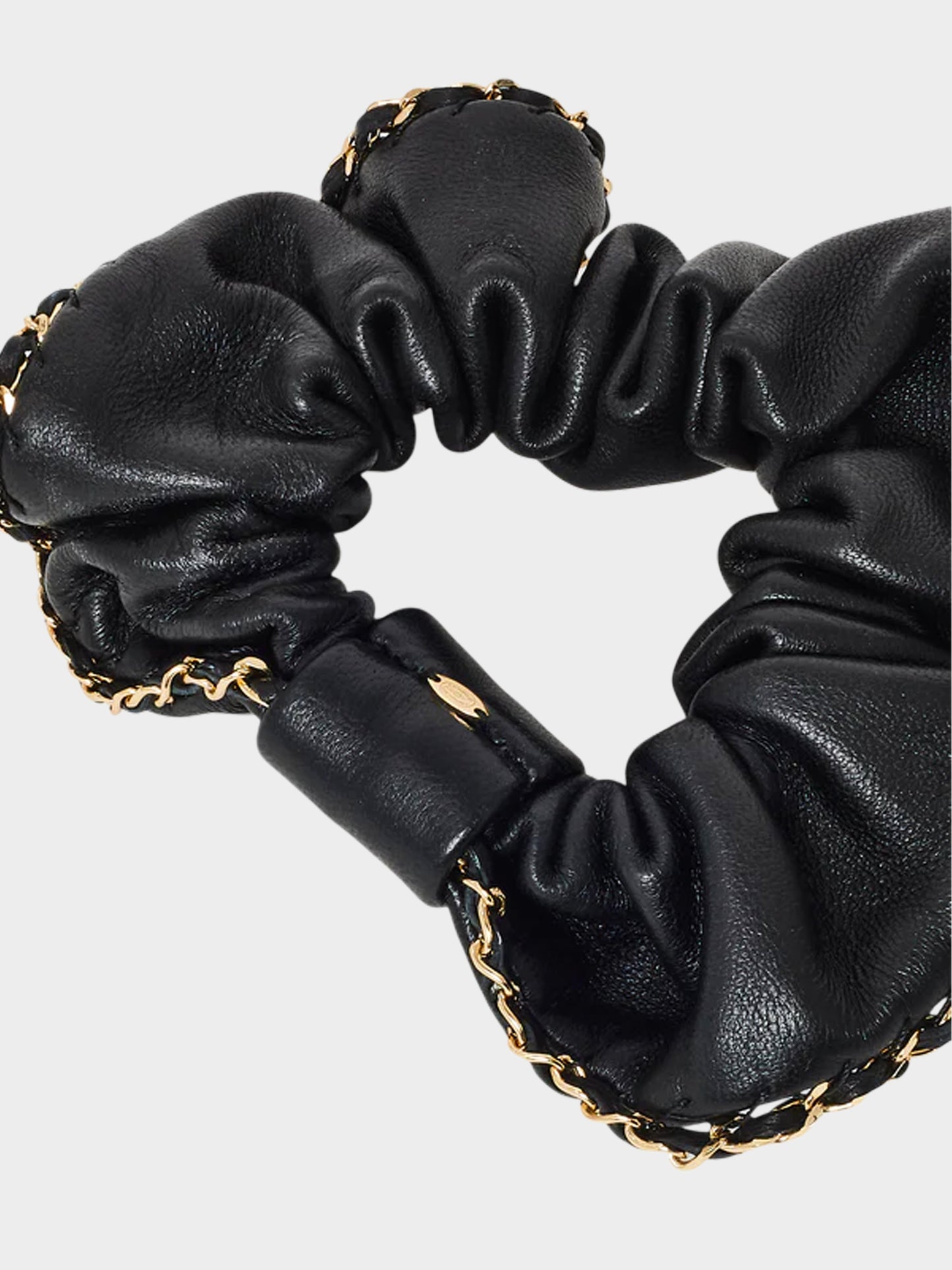 Chanel 2021-2022 Black Leather Chain Scrunchie