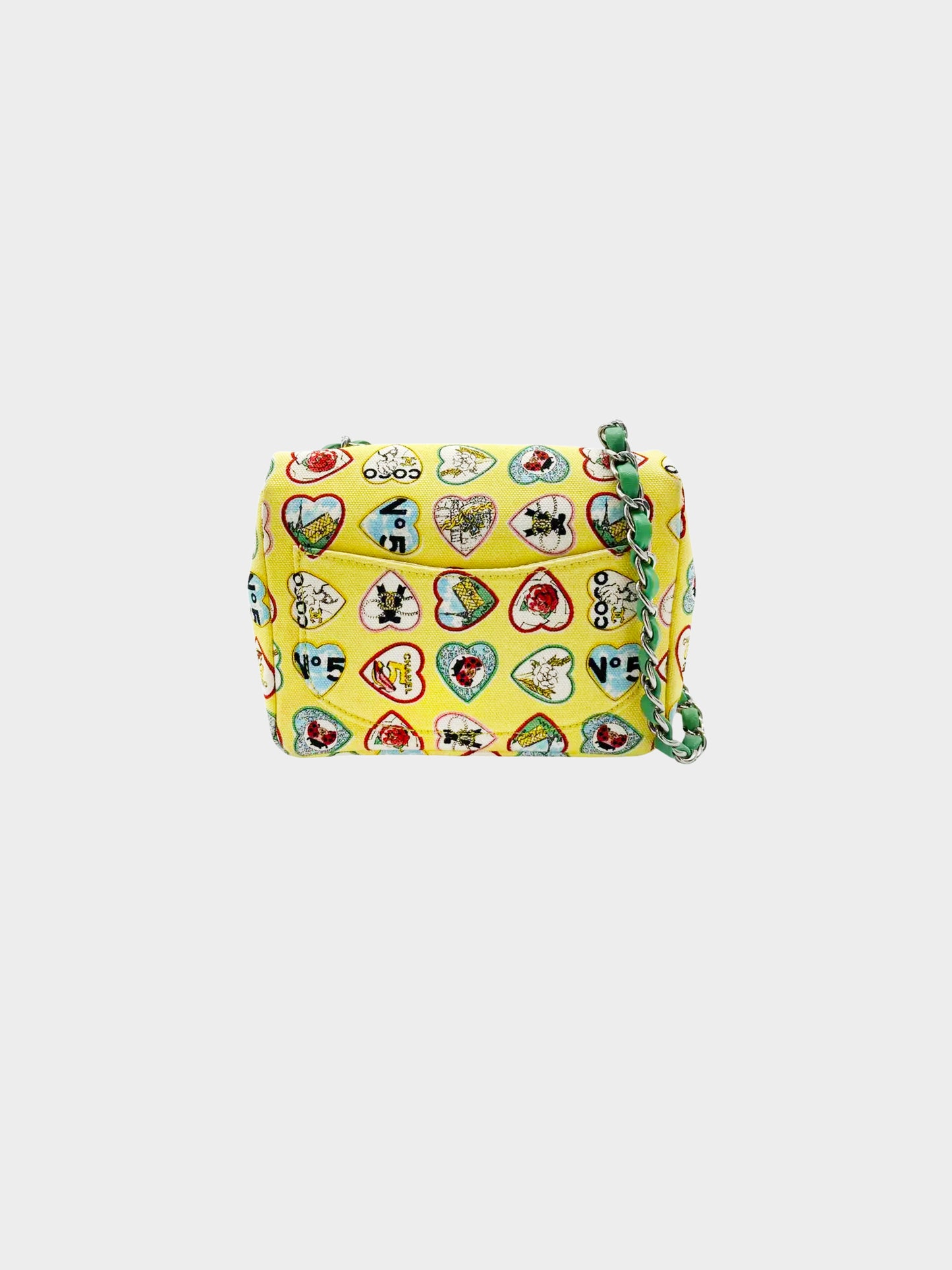 Chanel 2005-2006  Yellow Canvas Valentine's Day Hearts Mini Square Flap Bag