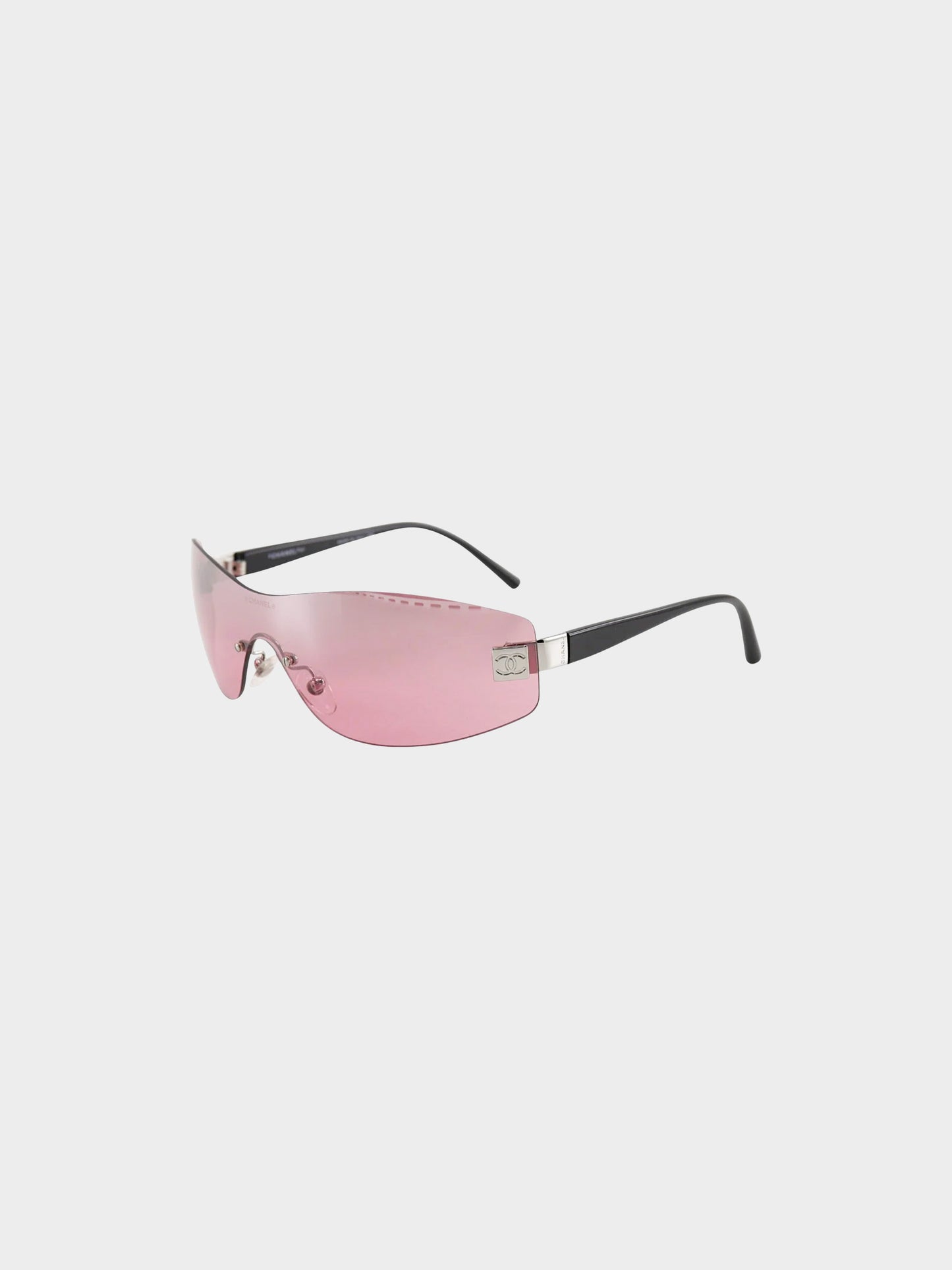 Chanel 2000s Pink Monolens Rimless Rectangle CC Sunglasses